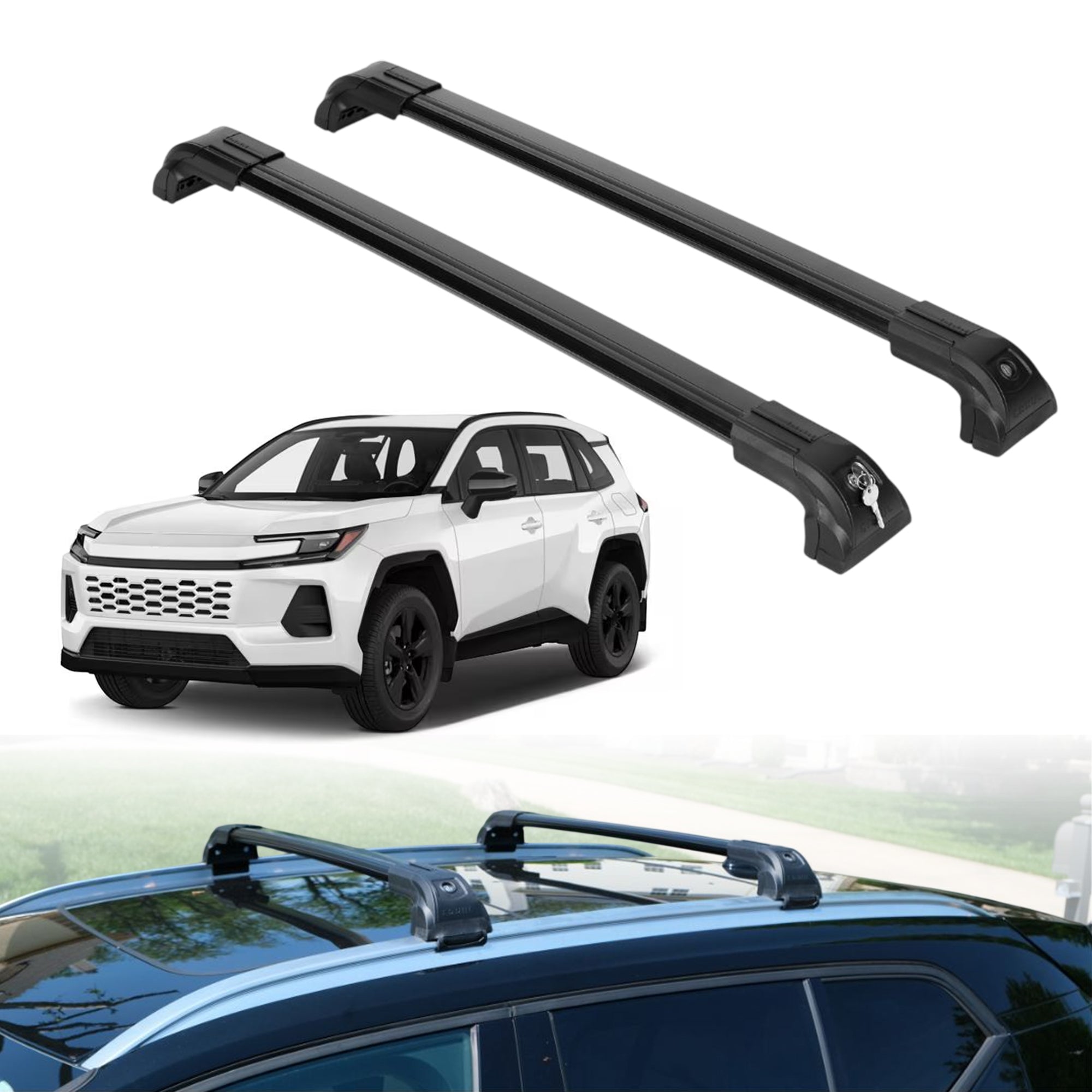 Roof Rack Crossbars for Toyota RAV4 2026-2027 Fits Flush Rails - Black