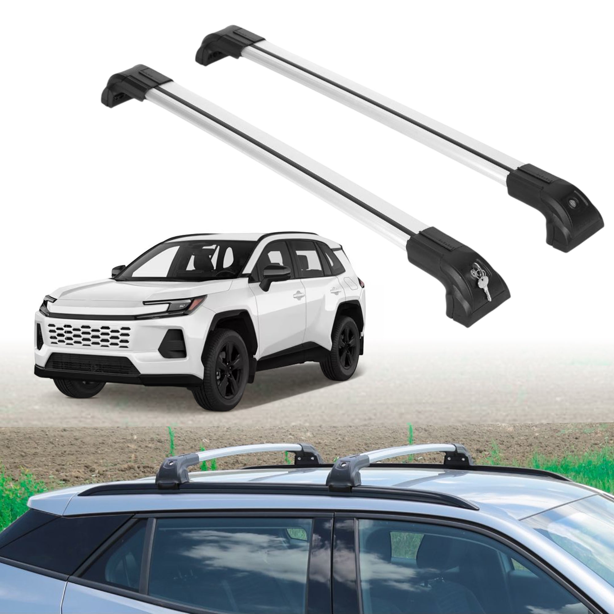 Roof Rack Crossbars for Toyota RAV4 2026-2027 Fits Flush Rails - Silver