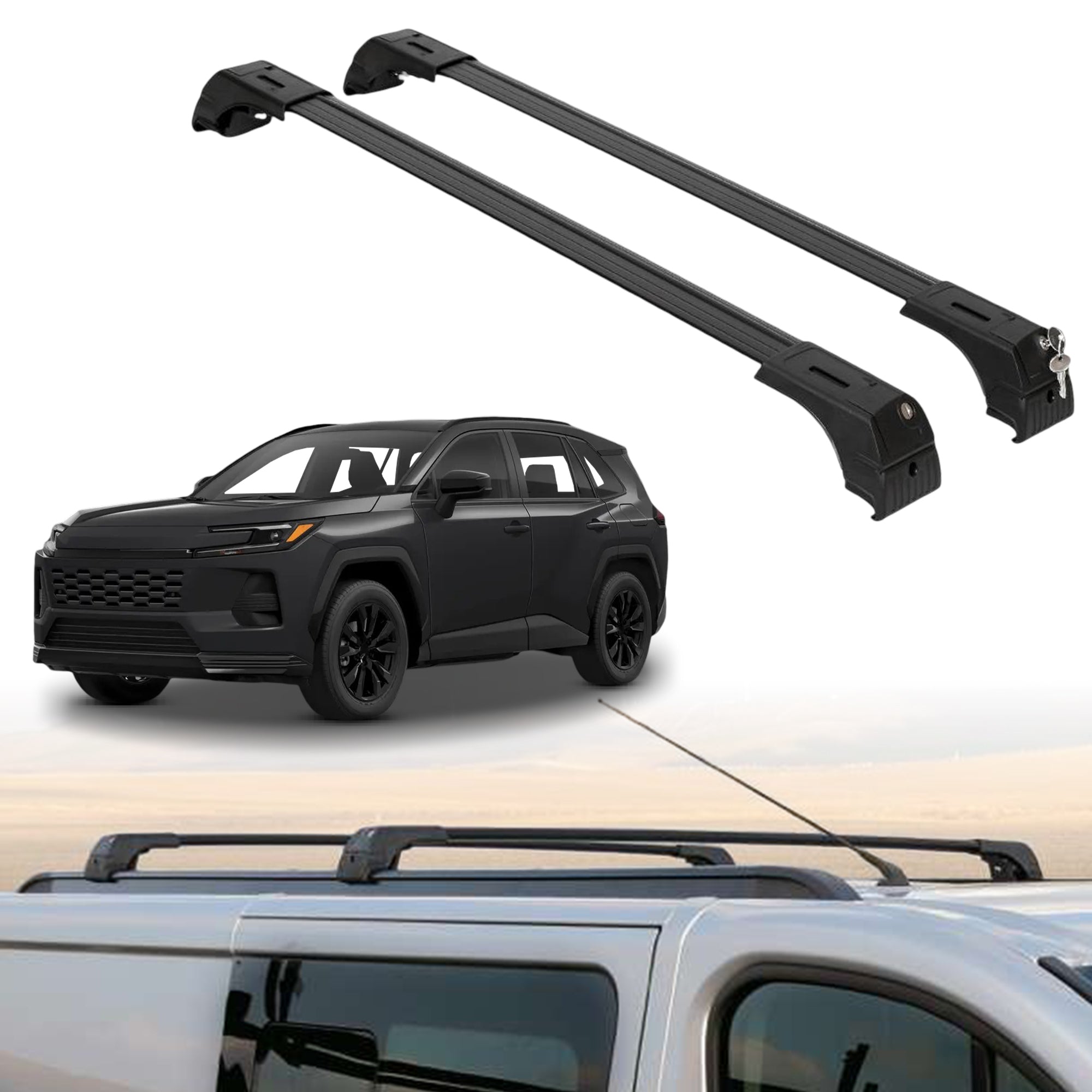 Roof Rack Crossbars for Toyota RAV4 2026-2027 Fits Flush Rails - Black