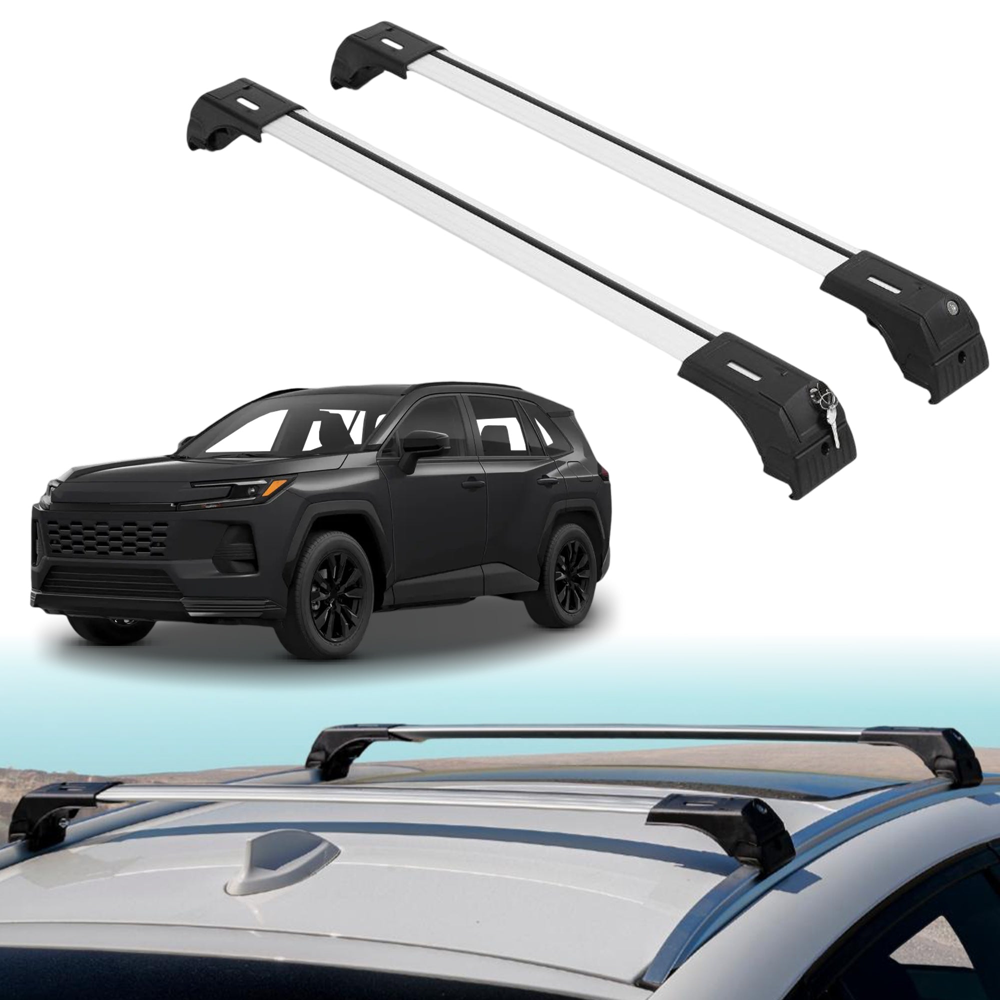 Roof Rack Crossbars for Toyota RAV4 2026-2027 Fits Flush Rails - Silver
