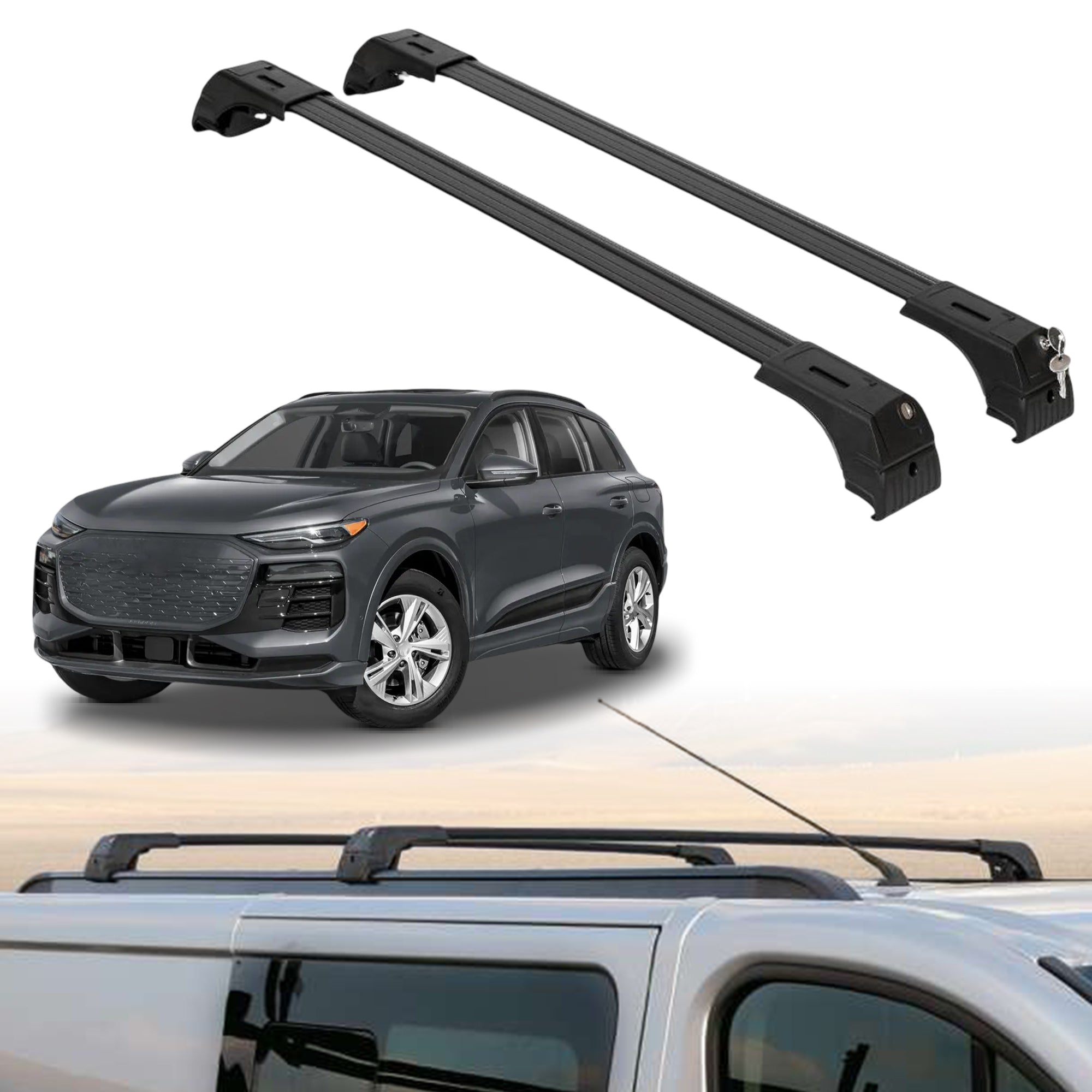 Roof Rack Crossbars for Audi Q6 e-tron 2025-2027 Fits Flush Rails - Black