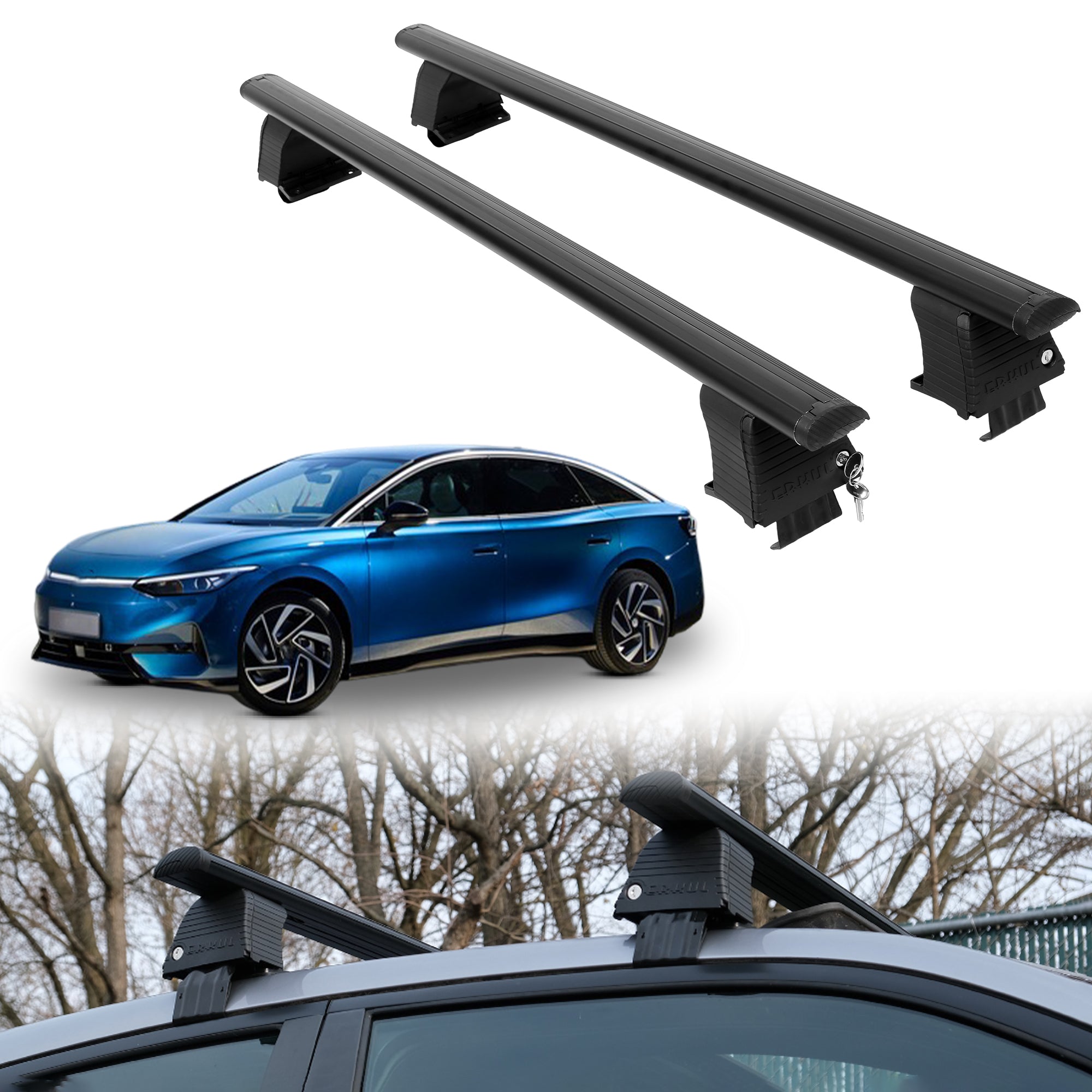 Roof Rack Crossbars for Volkswagen ID.7 2025 Fits Naked Roof - Black