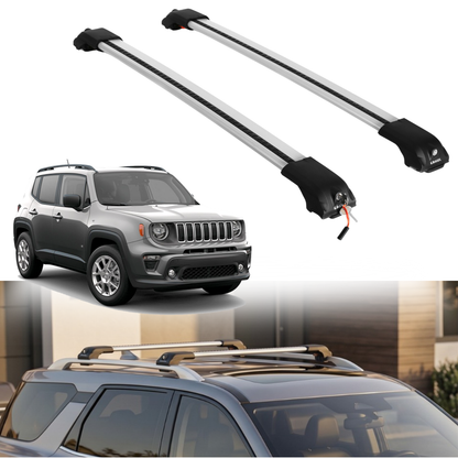 Roof Rack Crossbars for Jeep Renegade 2015-2023 Fits Raised Rails - Silver