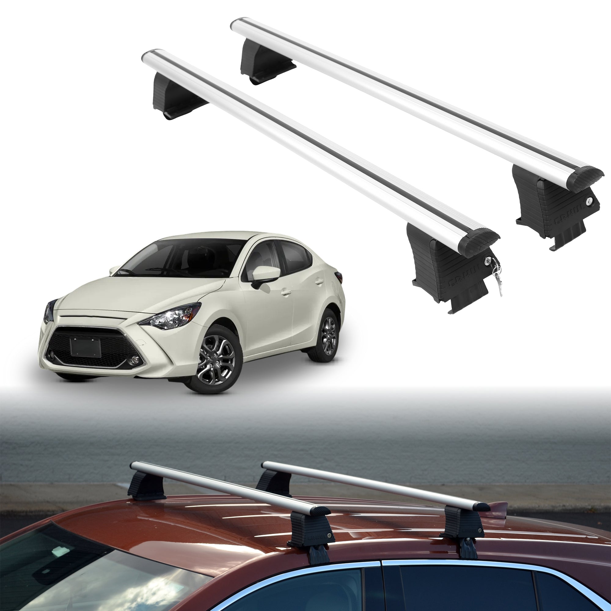 Roof Rack Crossbars for Toyota Yaris Sedan 2019-2020 - Silver