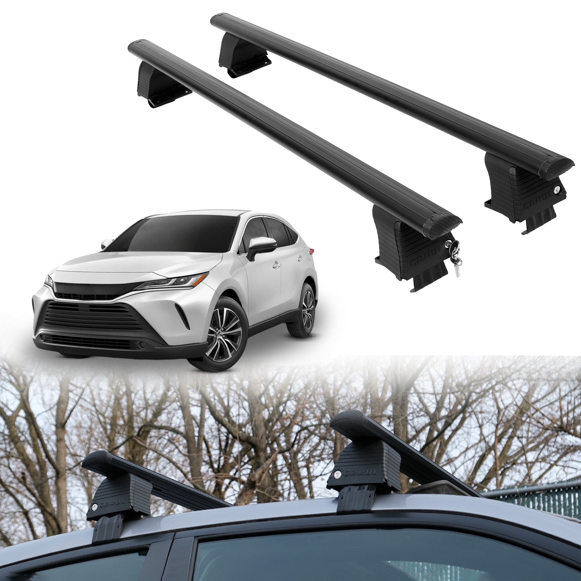 Roof Rack Crossbars for Toyota Venza 2021-2024 Fits Naked Roof - Black