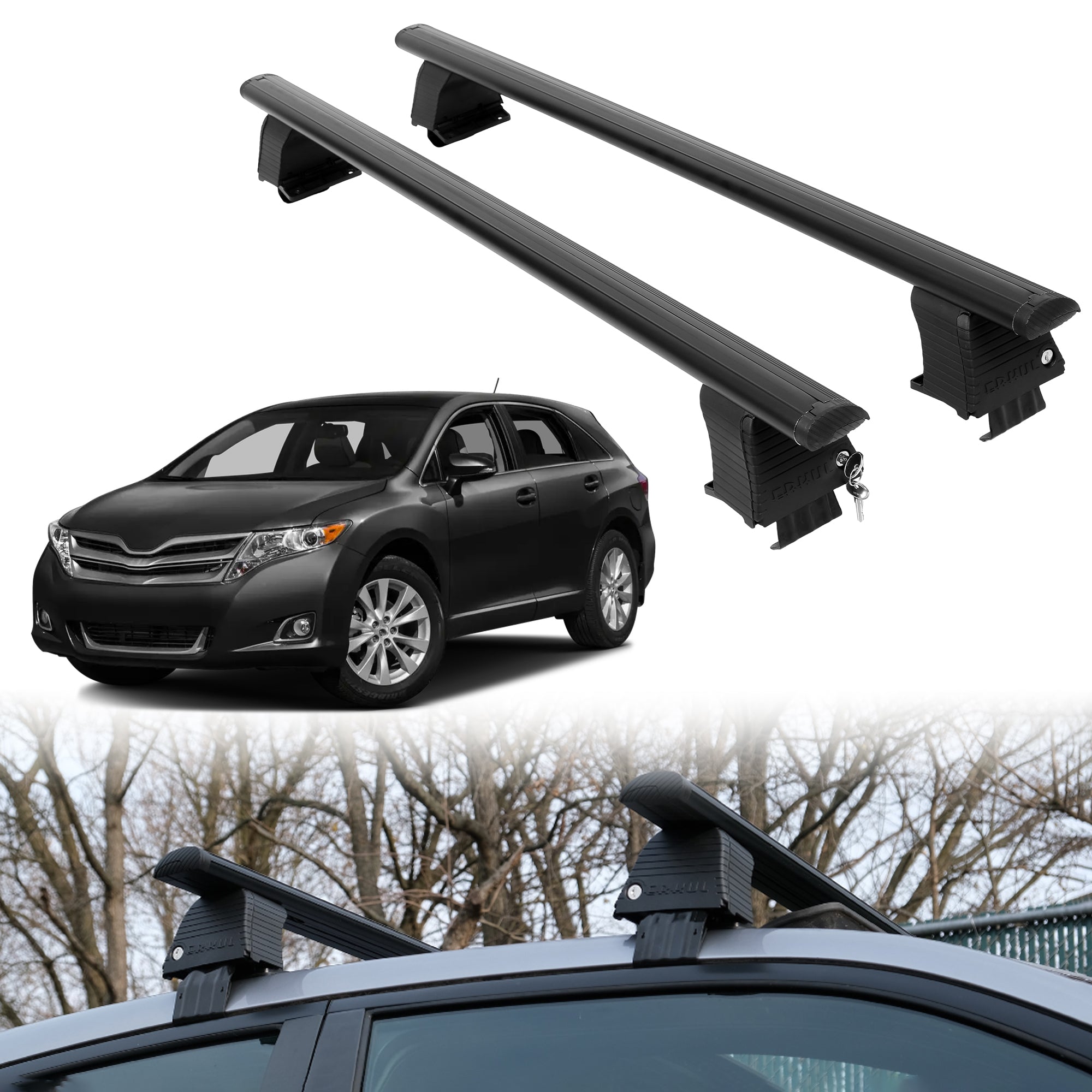 Roof Rack Crossbars for Toyota Venza 2009-2015 Fits Naked Roof - Black