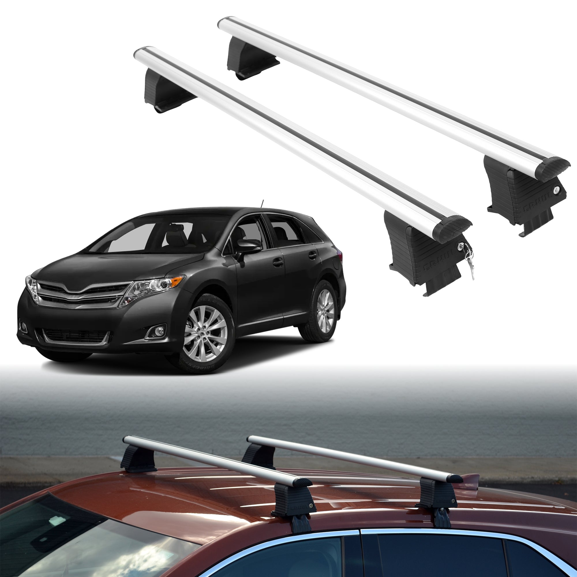Roof Rack Crossbars for Toyota Venza 2009-2015 Fits Naked Roof - Silver