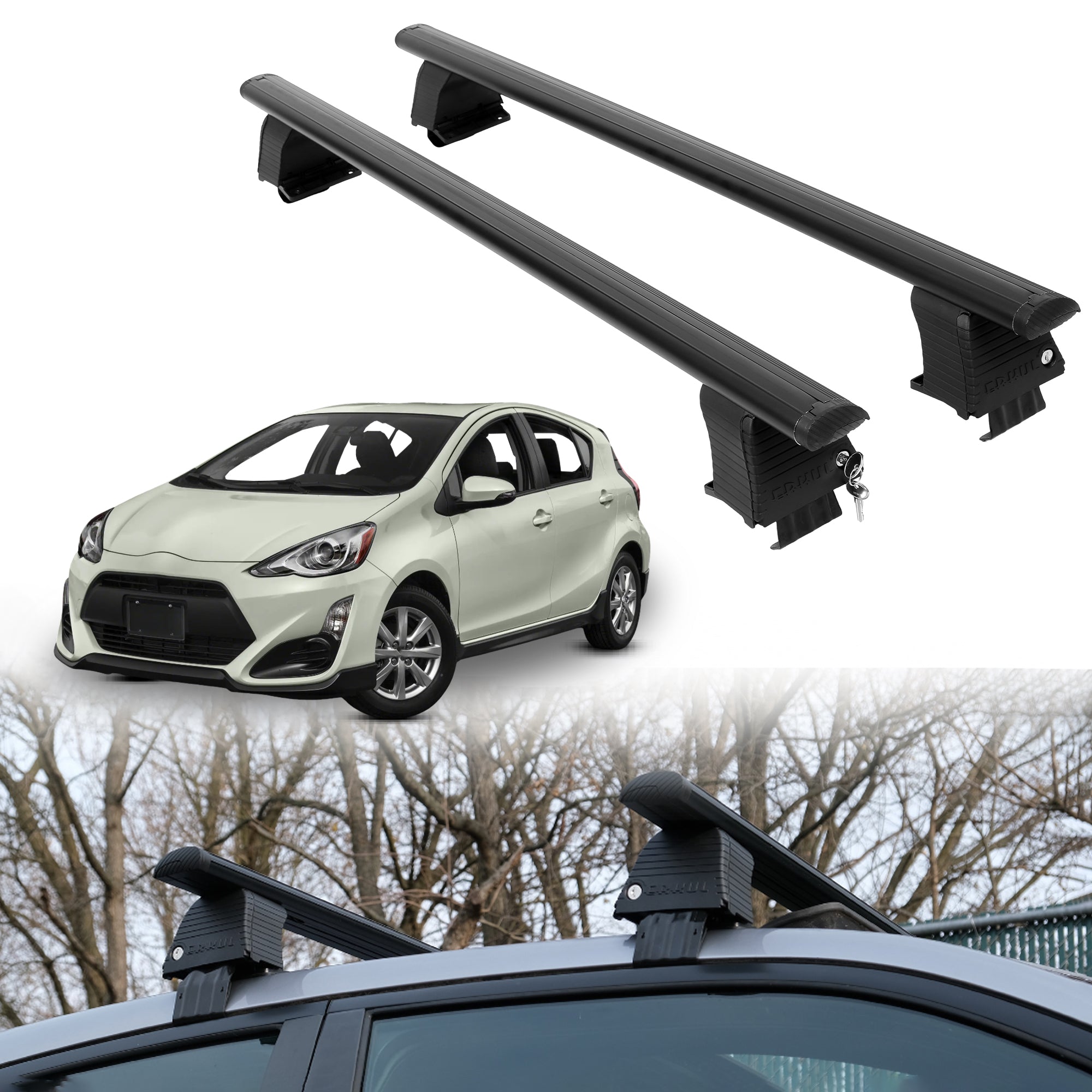 Roof Rack Crossbars for Toyota Prius c 2012-2019 Fits Naked Roof - Black