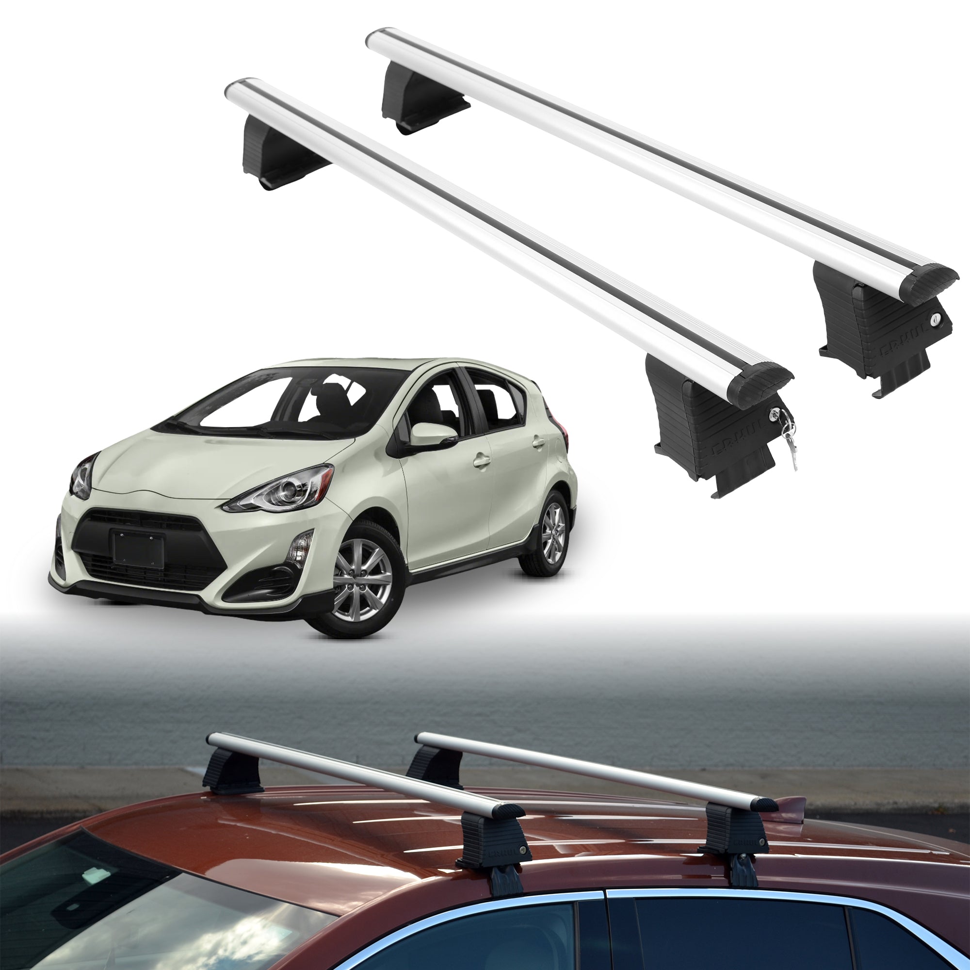 Roof Rack Crossbars for Toyota Prius c 2012-2019 Fits Naked Roof - Silver