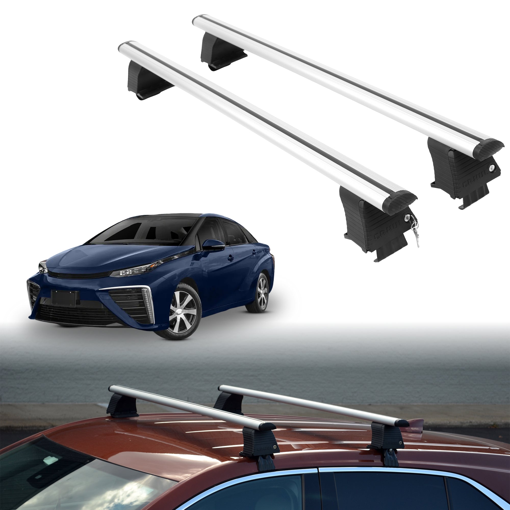 Roof Rack Crossbars for Toyota Mirai 2016-2020 Fits Naked Roof - Silver