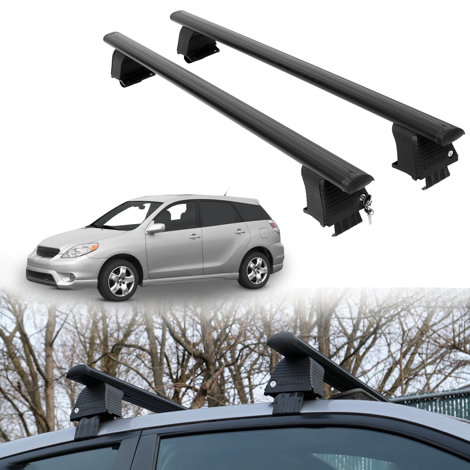 Roof Rack Crossbars for Toyota Matrix 2003-2008 Fits Naked Roof - Black