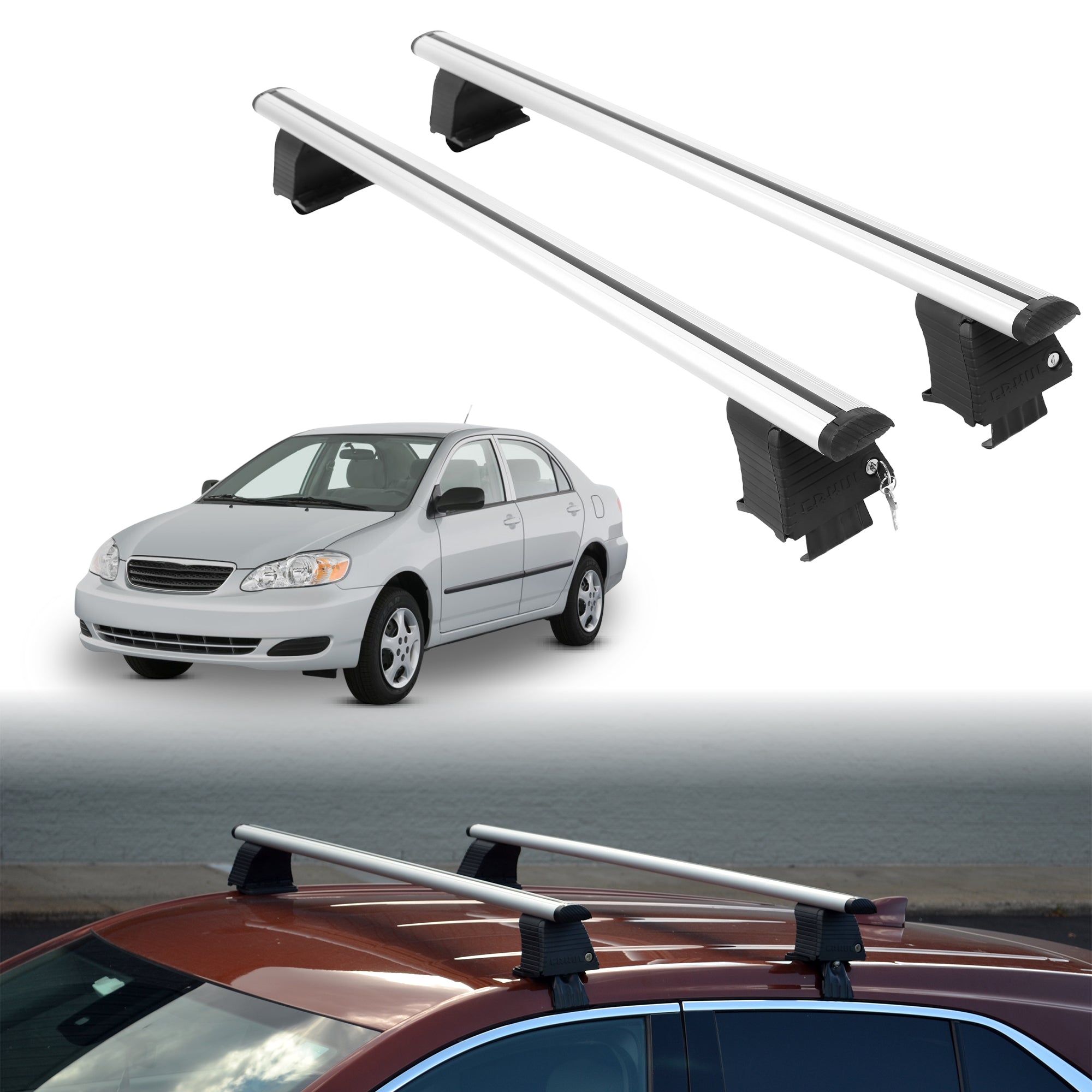 Roof Rack Crossbars for Toyota Corolla 2004-2008 Fits Naked Roof - Silver