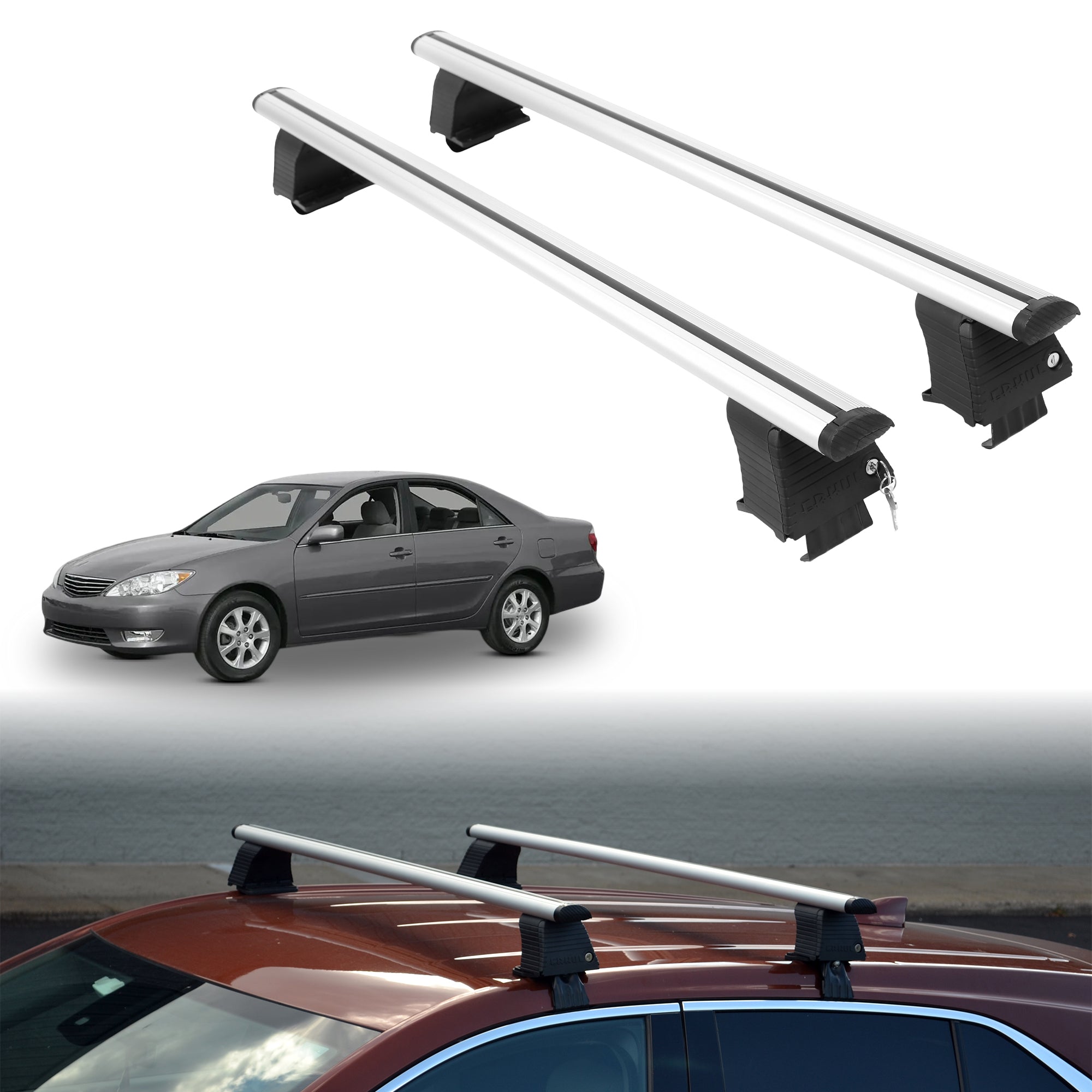 Roof Rack Crossbars for Toyota Camry 2002-2006 Fits Naked Roof - Silver