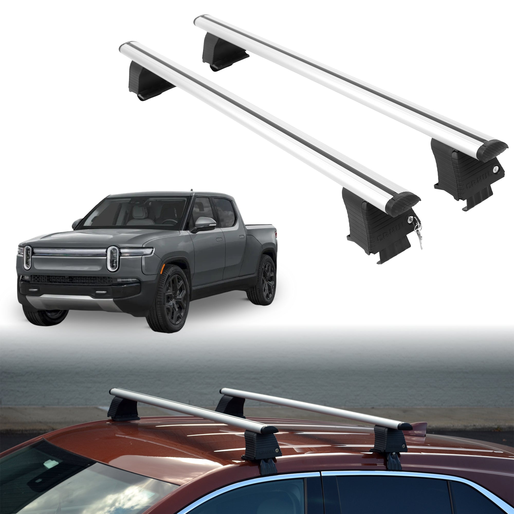 Roof Rack Crossbars for Rivian R1T 2022-2026 Fits Naked Roof - Silver