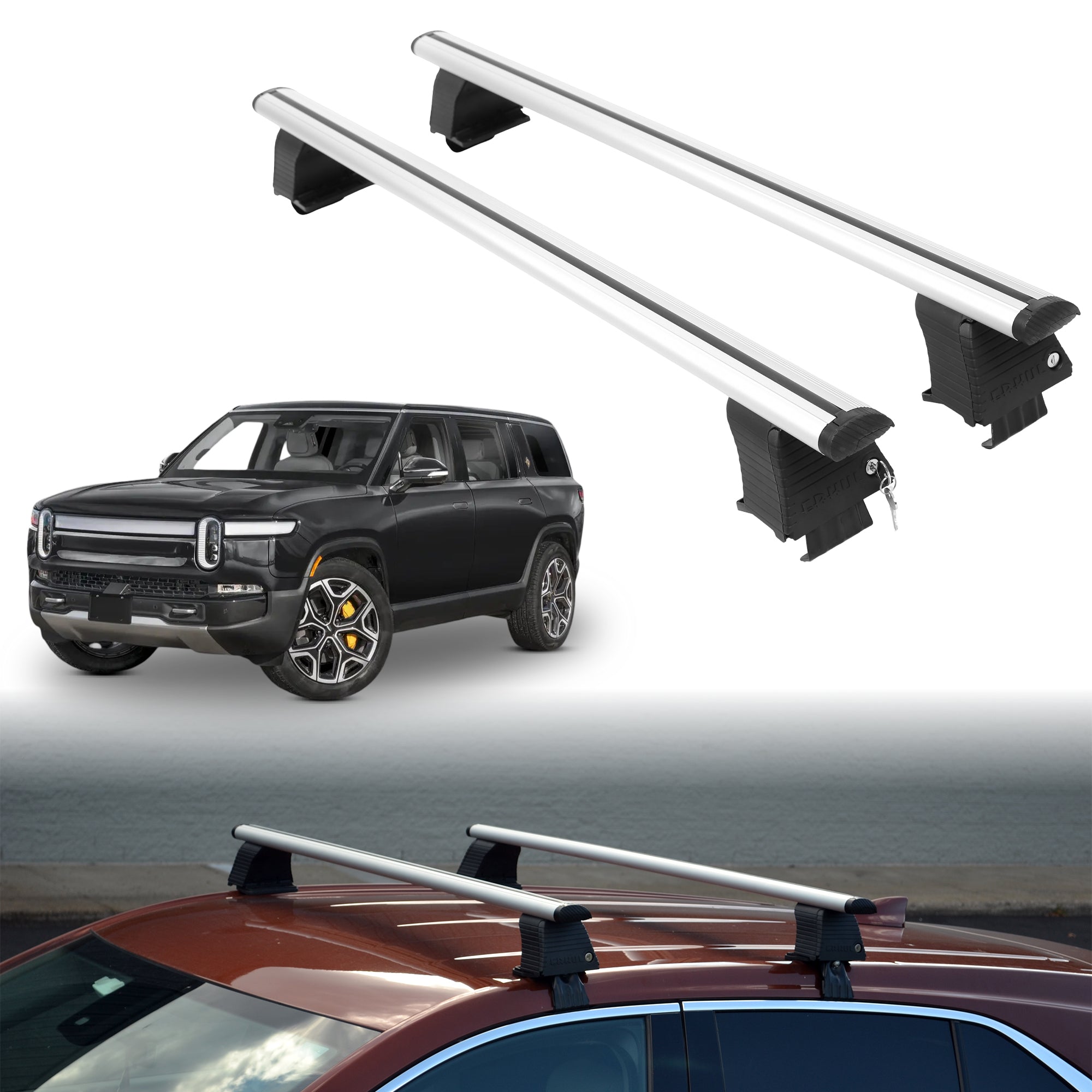 Roof Rack Crossbars for Rivian R1S 2022-2026 Fits Naked Roof - Silver