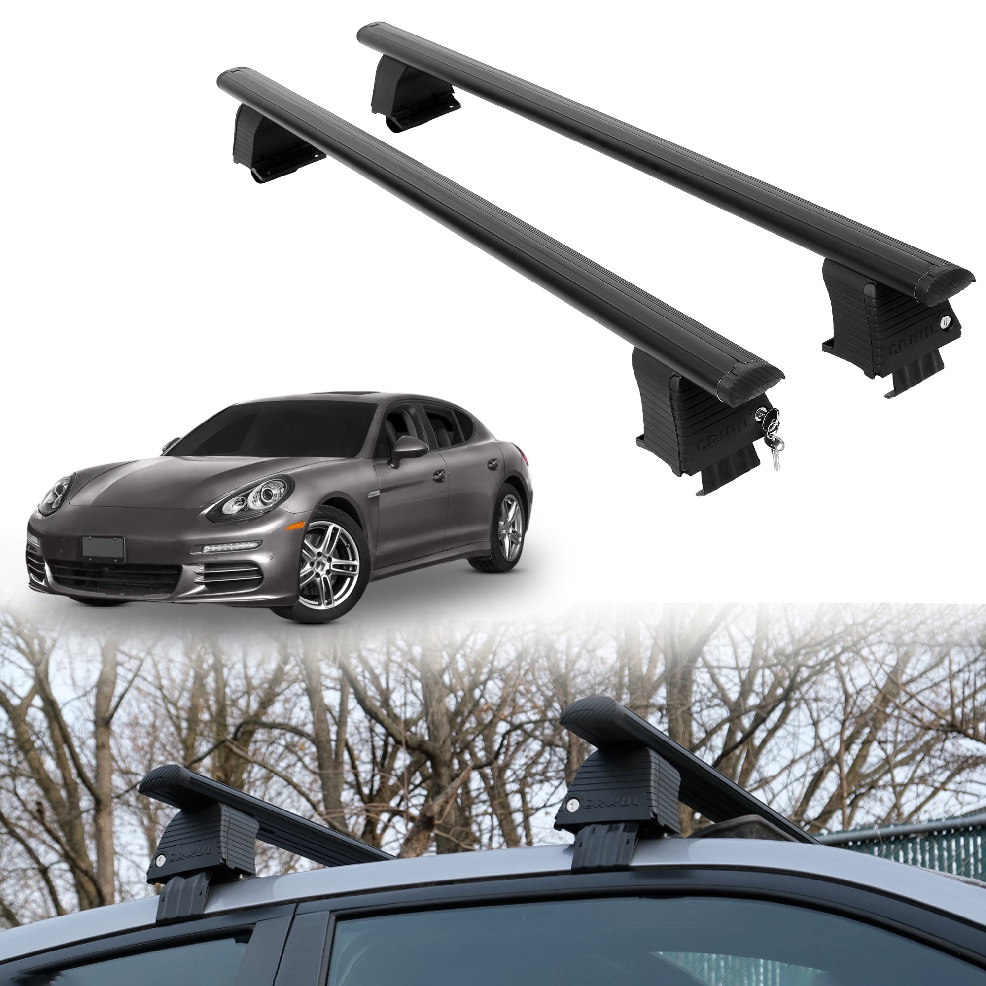 Roof Rack Crossbars for Porsche Panamera 2010-2016 Fits Naked Roof - Black