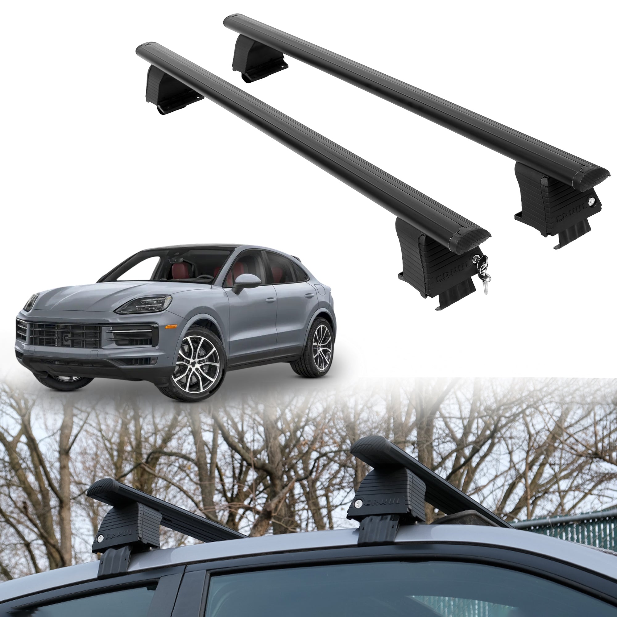 Roof Rack Crossbars for Porsche Cayenne 2019-2026 Fits Naked Roof - Black