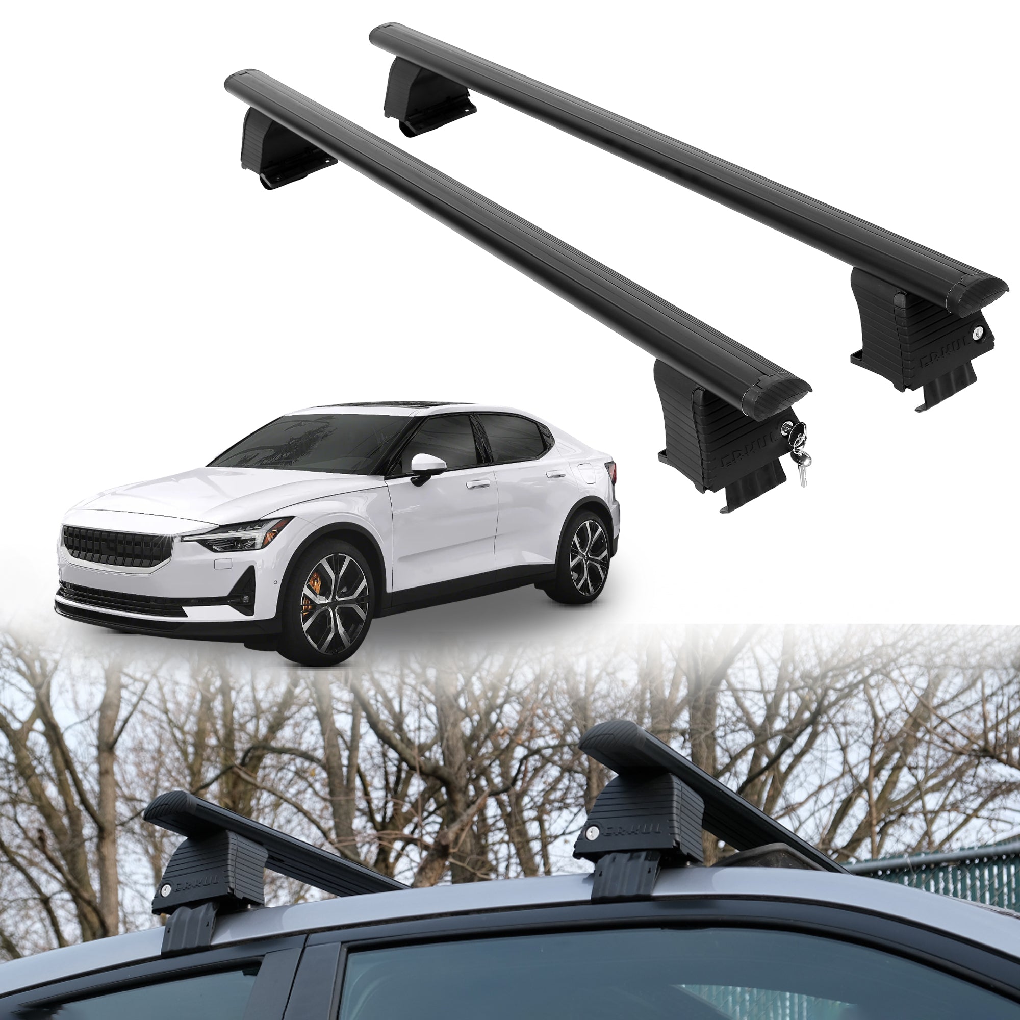 Roof Rack Crossbars for Polestar 2 2021-2025 Fits Naked Roof - Black