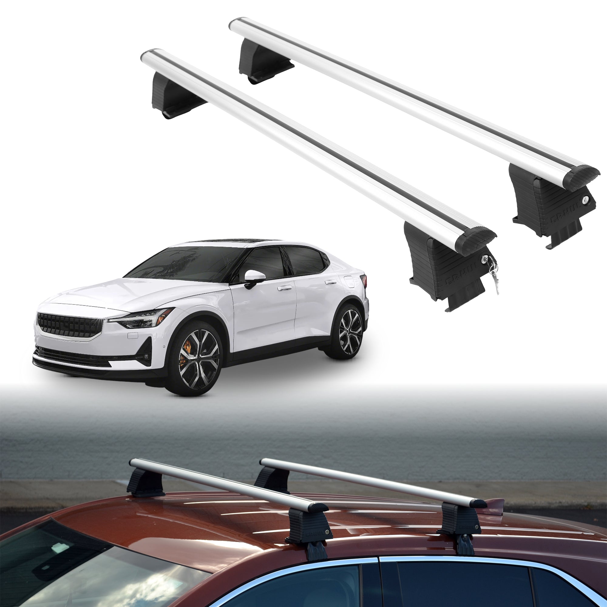 Roof Rack Crossbars for Polestar 2 2021-2025 Fits Naked Roof - Silver