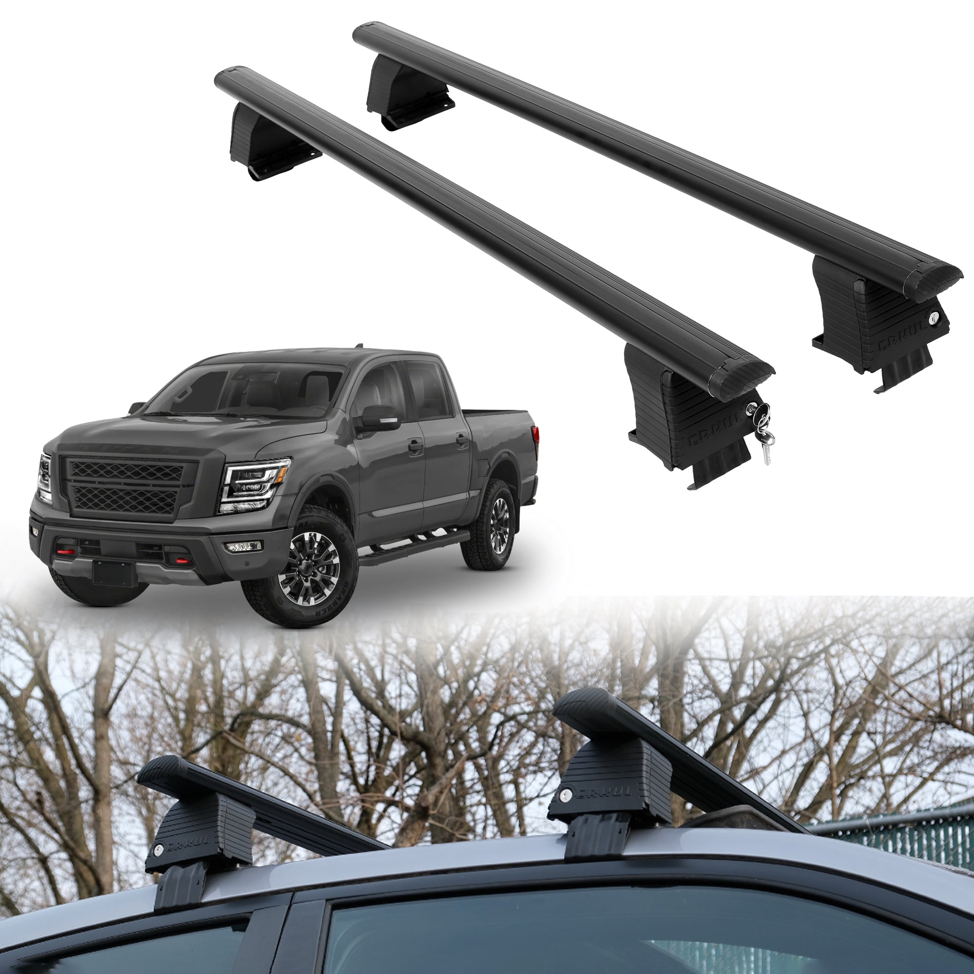 Roof Rack Crossbars for Nissan Titan 2017-2024 Fits Naked Roof - Black