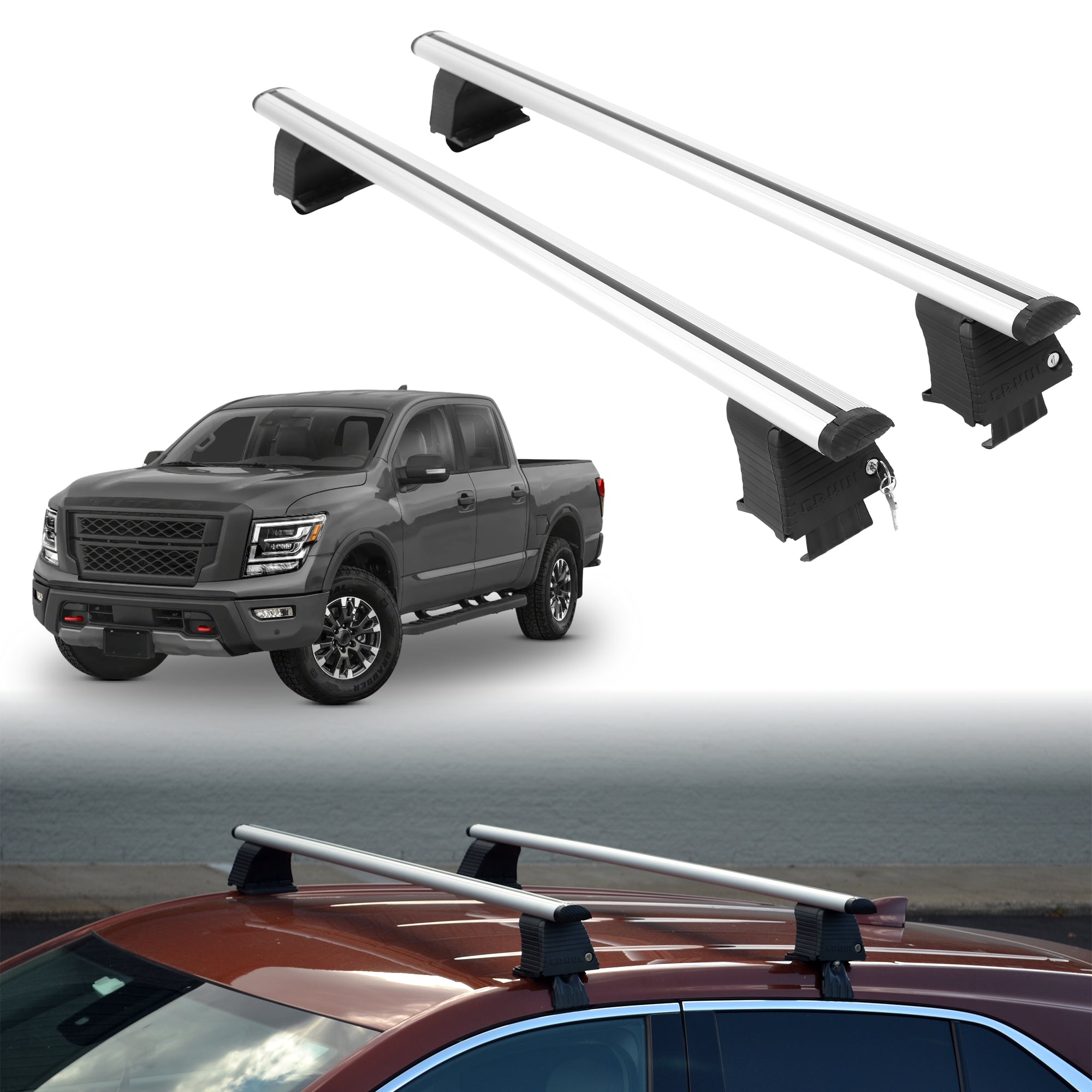 Roof Rack Crossbars for Nissan Titan 2017-2024 Fits Naked Roof - Silver