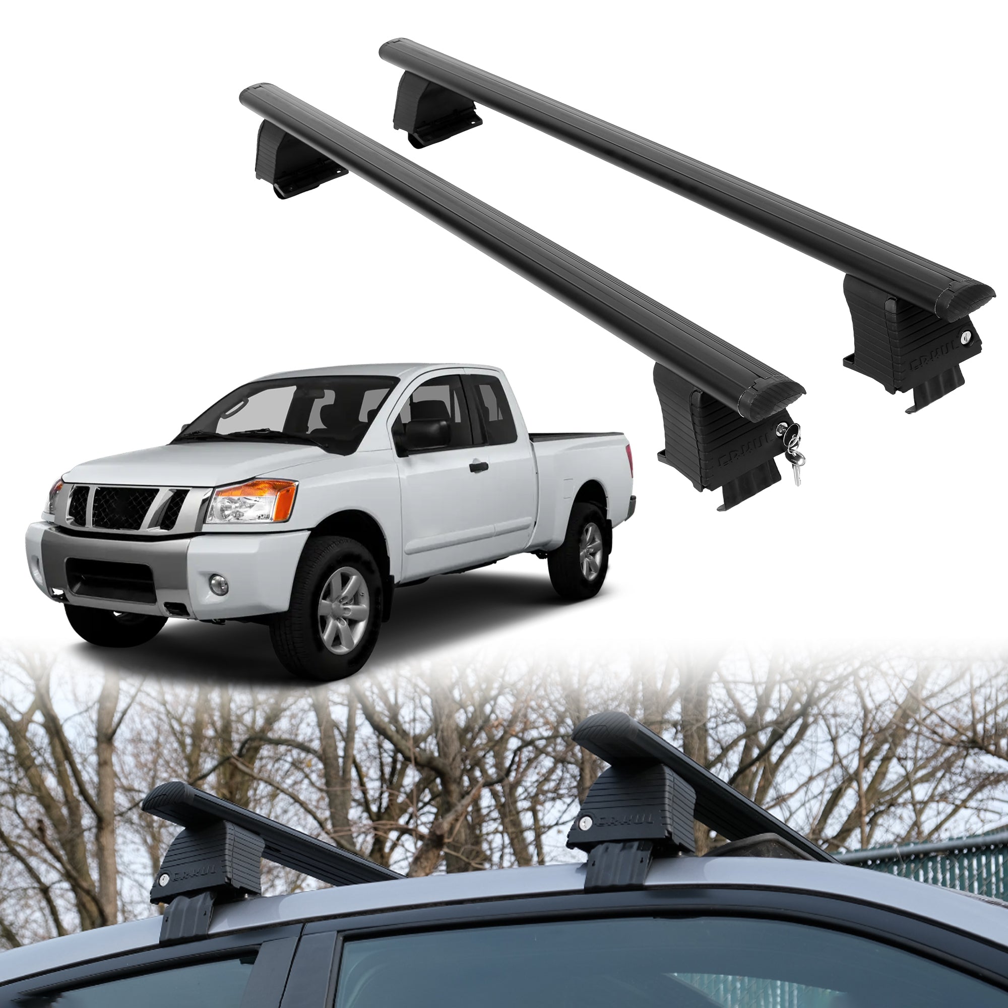 Roof Rack Crossbars for Nissan Titan 2004-2015 Fits Naked Roof - Black