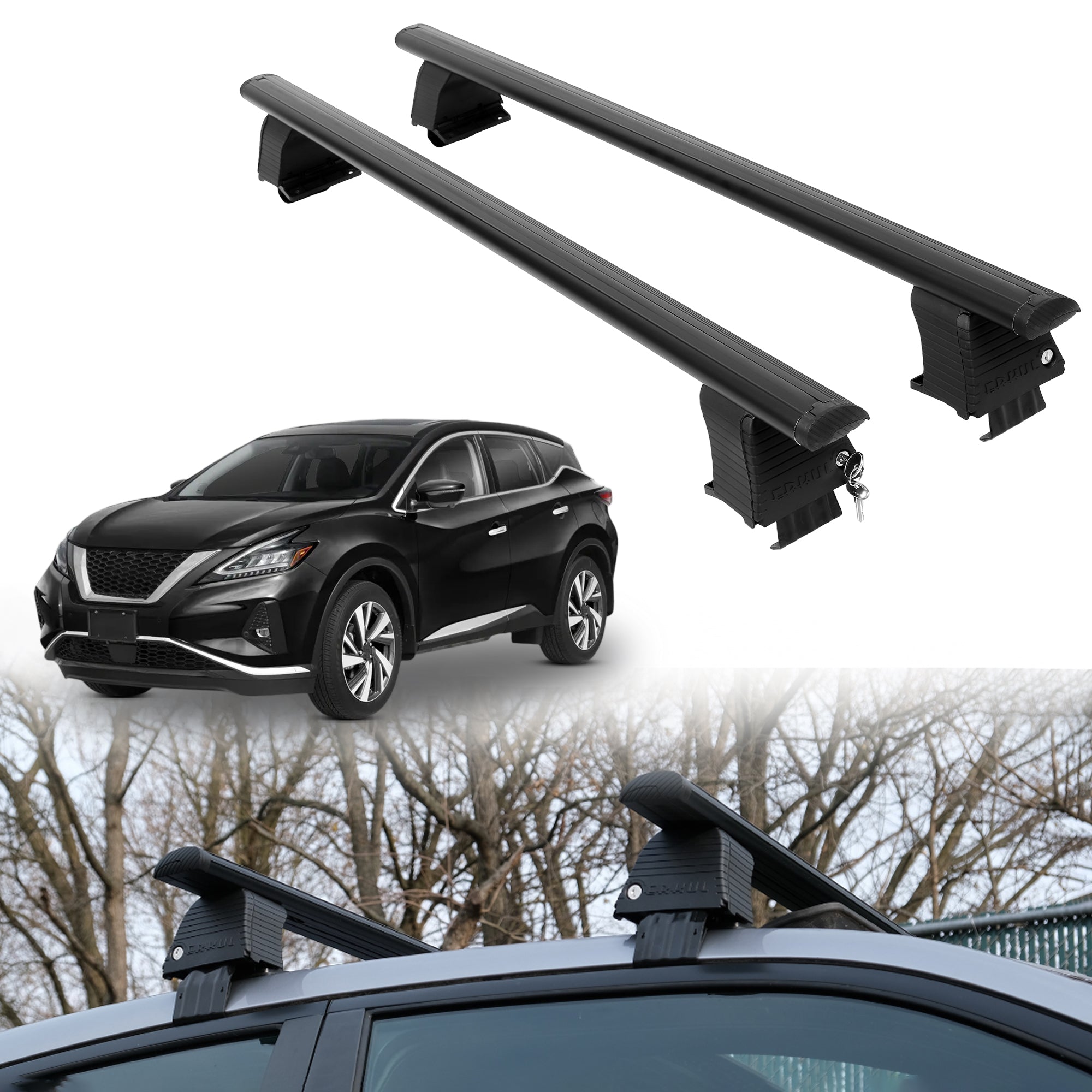 Roof Rack Crossbars for Nissan Murano 2015-2024 Fits Naked Roof - Black