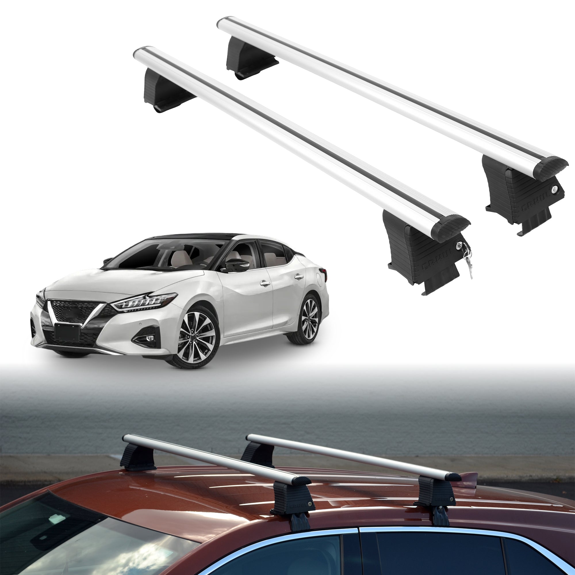 Roof Rack Crossbars for Nissan Maxima 2016-2023 Fits Naked Roof - Silver