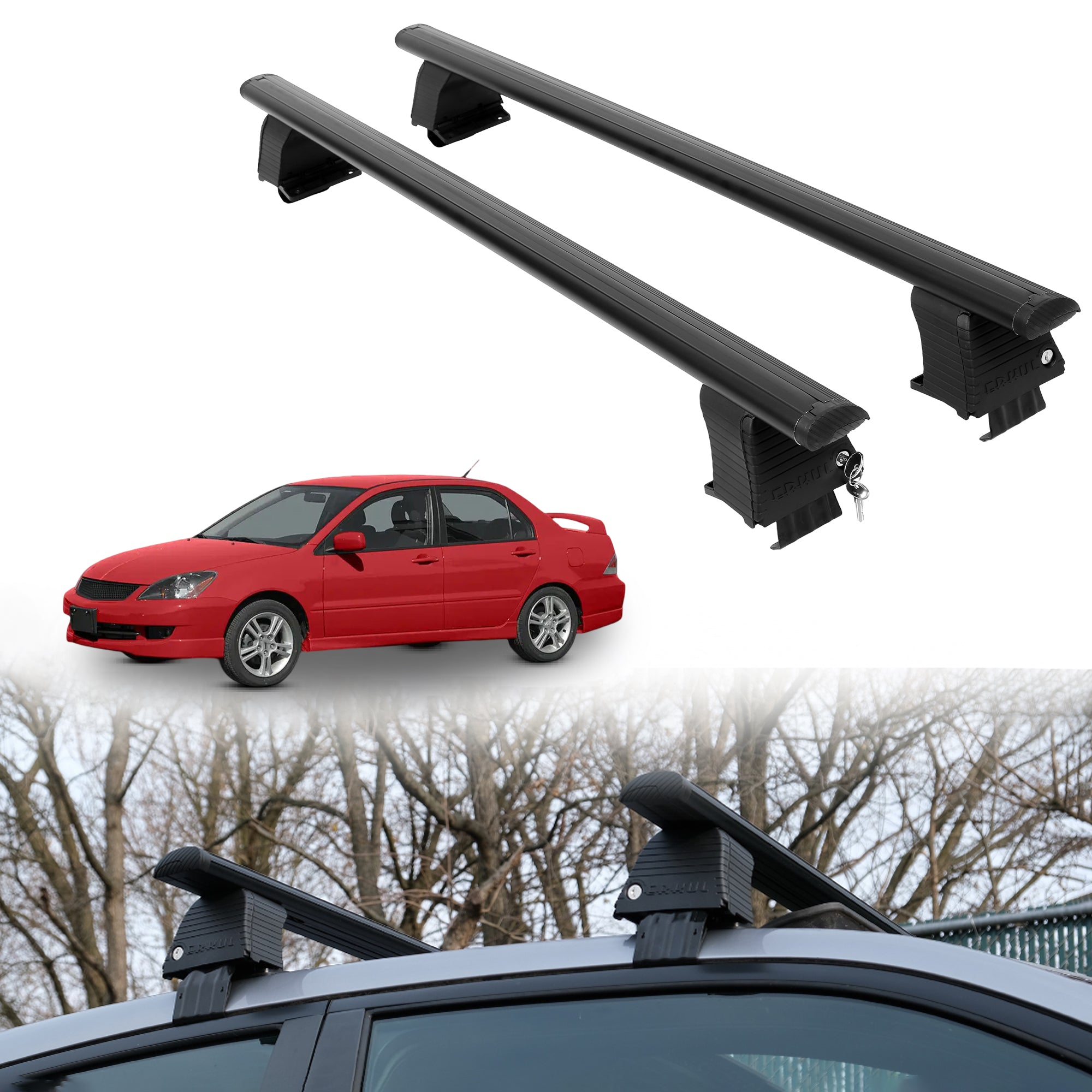Roof Rack Crossbars for Mitsubishi Lancer 2002-2007 - Black