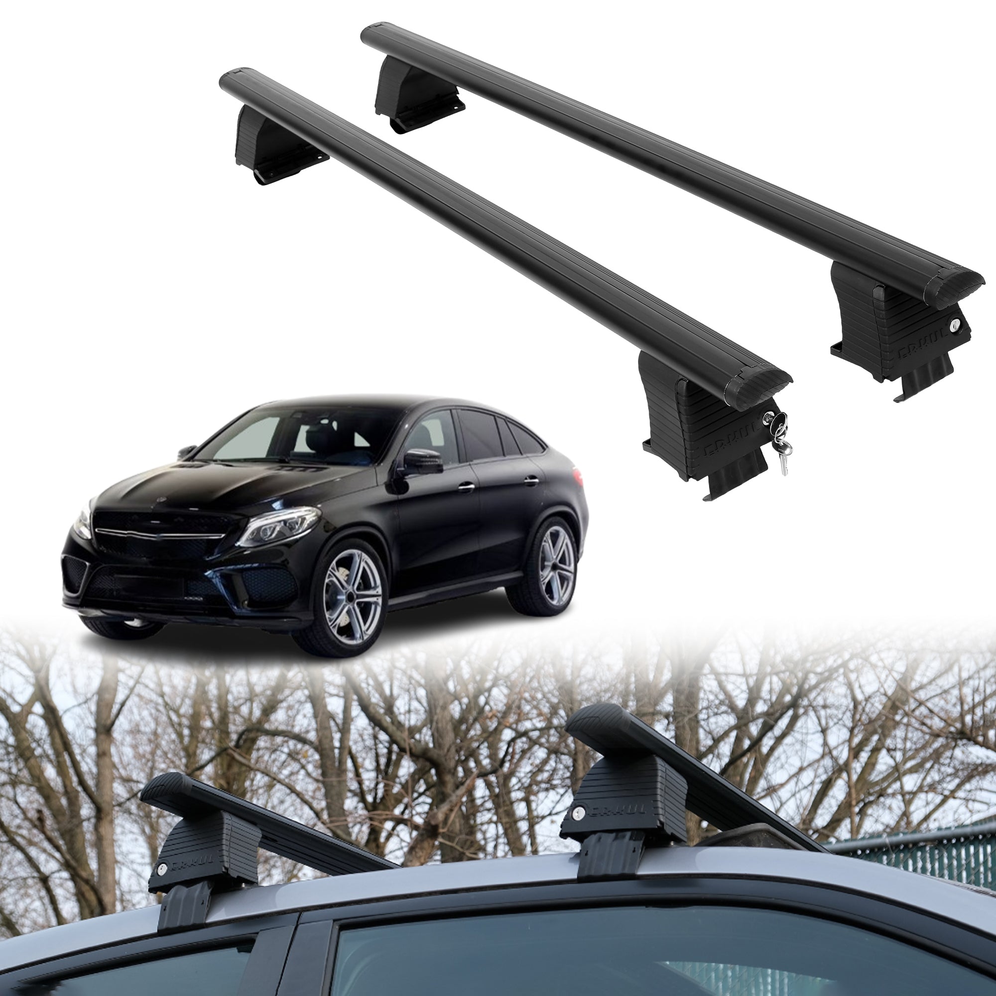 Roof Rack Crossbars for Mercedes-Benz AMG GLE 2016 Fits Naked Roof - Black
