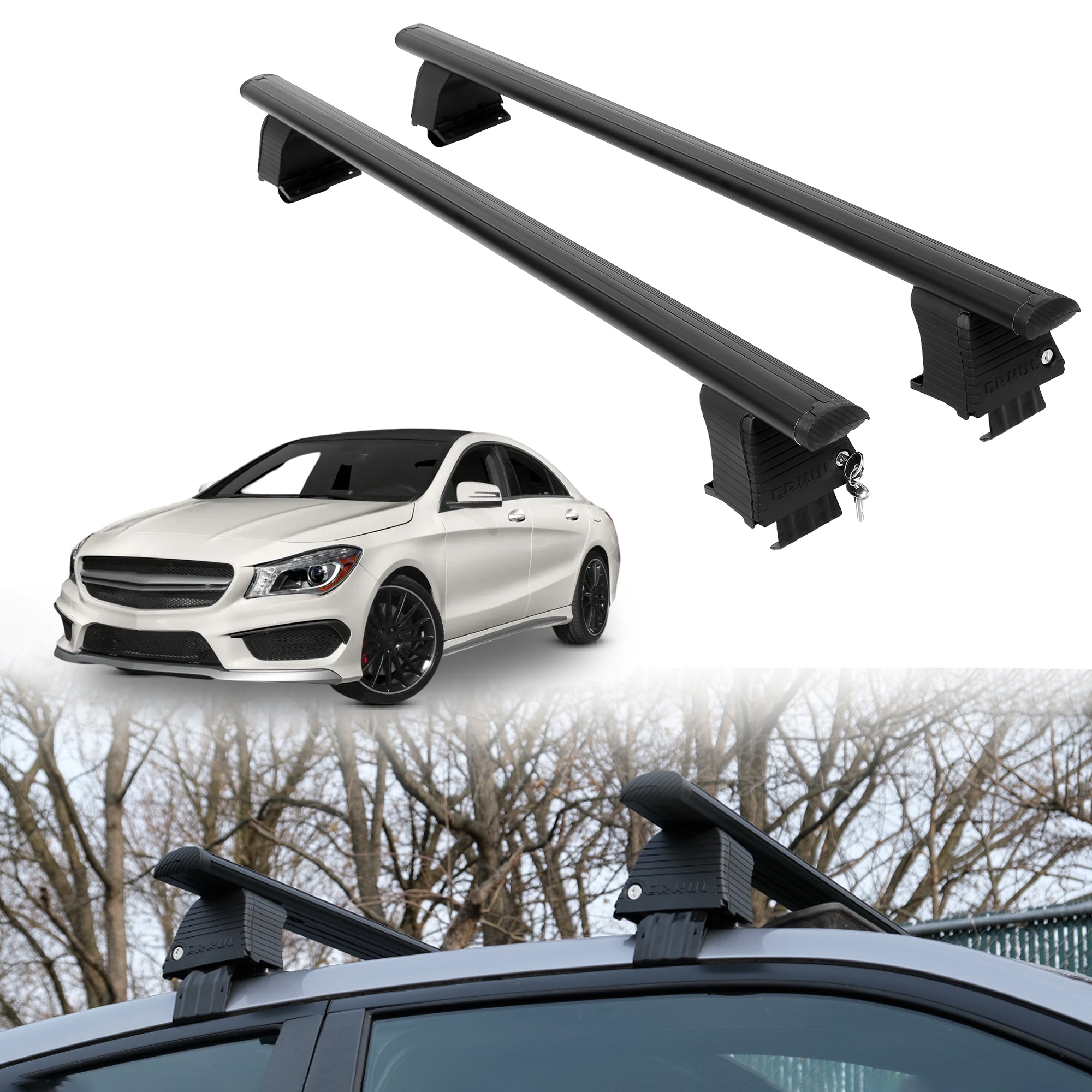 Roof Rack Crossbars for Mercedes-Benz AMG CLA 2016 Fits Naked Roof - Black