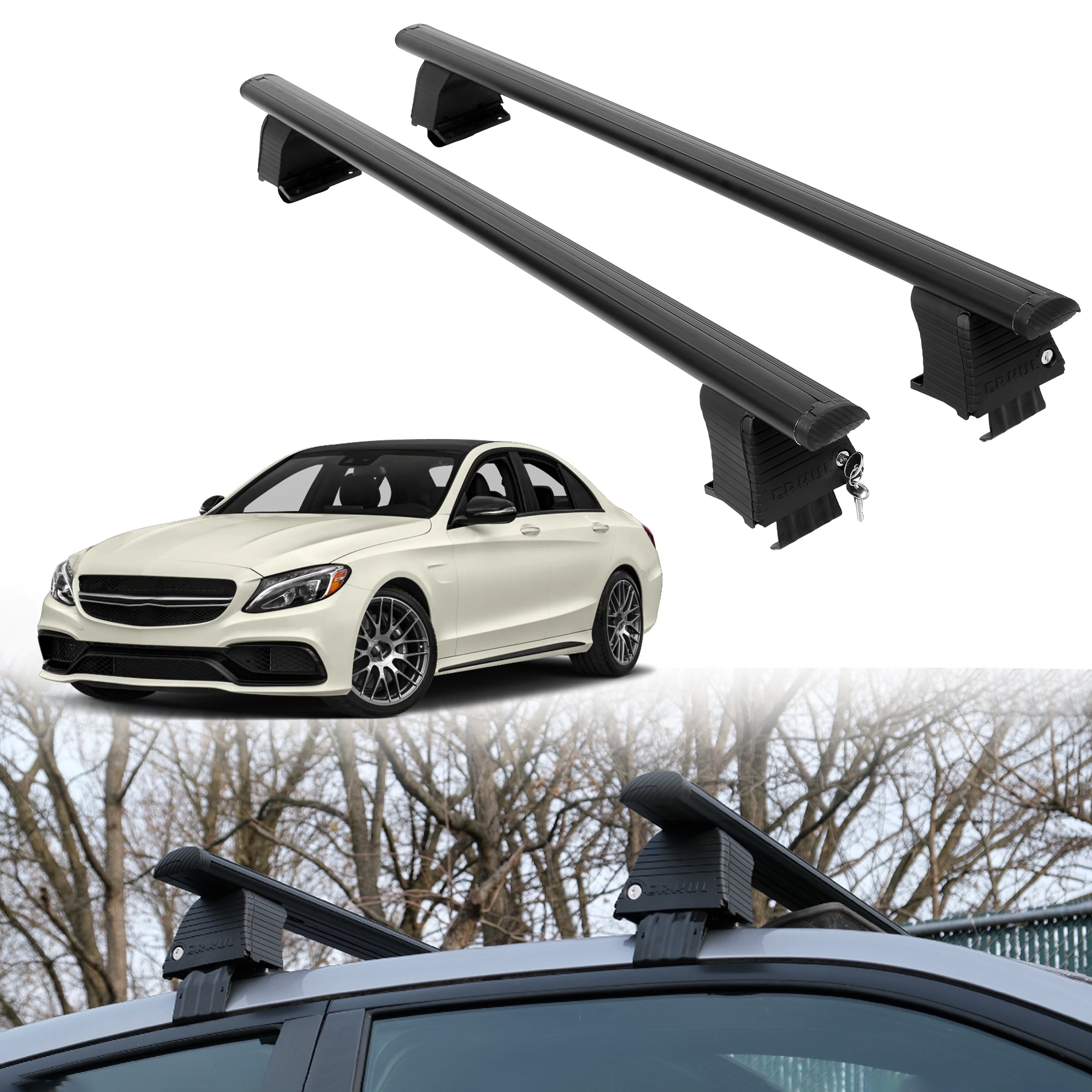 Roof Rack Crossbars for Mercedes-Benz AMG C 2016 Fits Naked Roof - Black