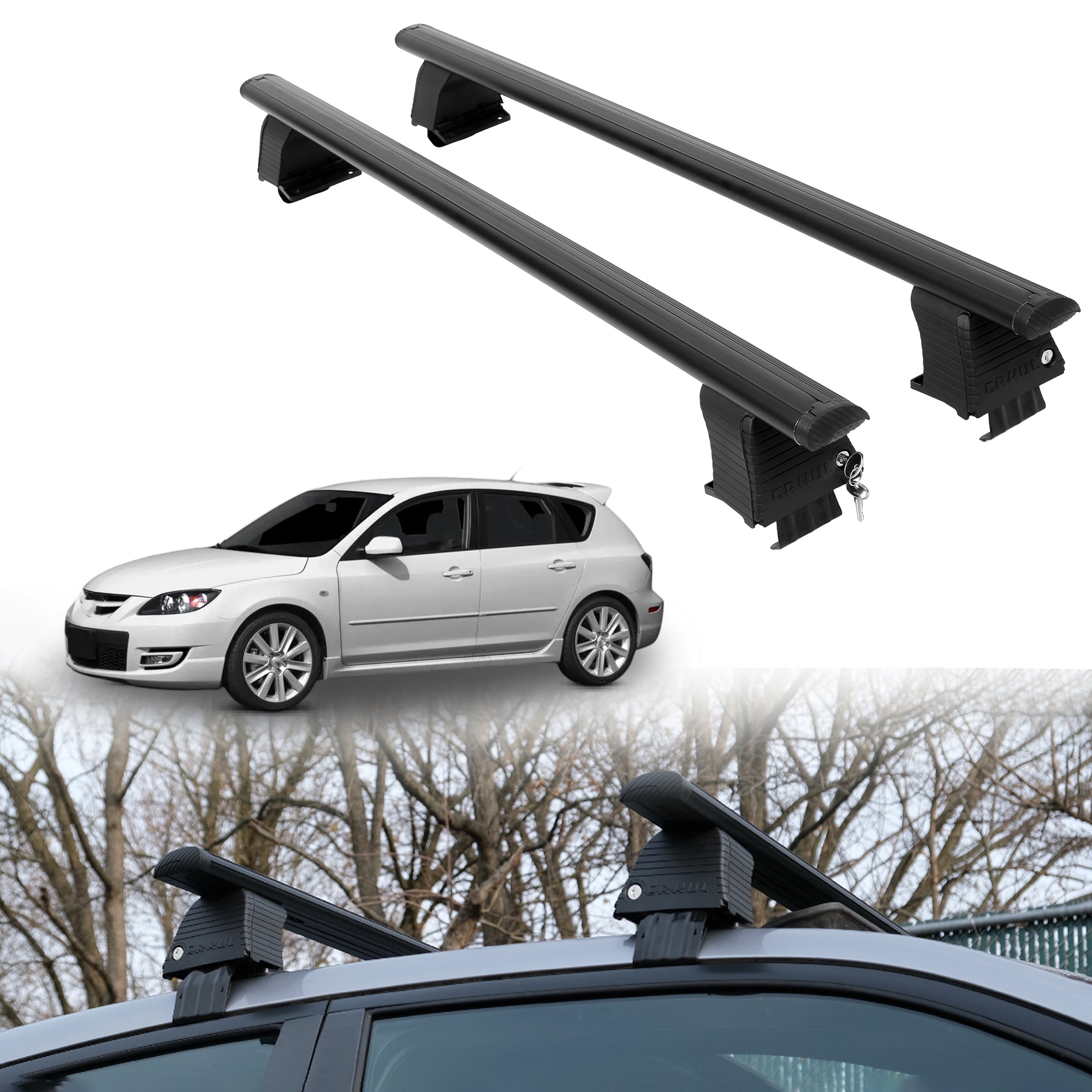 Roof Rack Crossbars for Mazda MazdaSpeed4 2007-2009 - Black