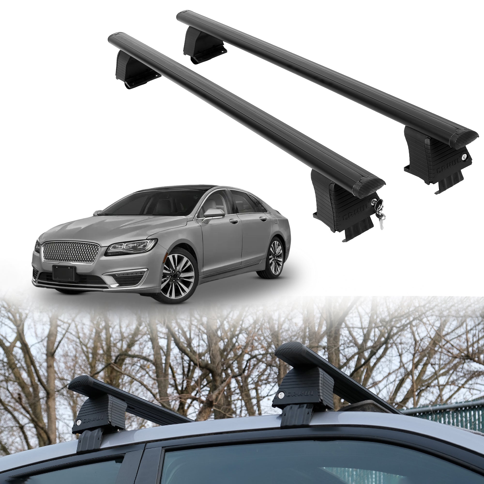 Roof Rack Crossbars for Lincoln MKZ 2013-2020 Fits Naked Roof - Black