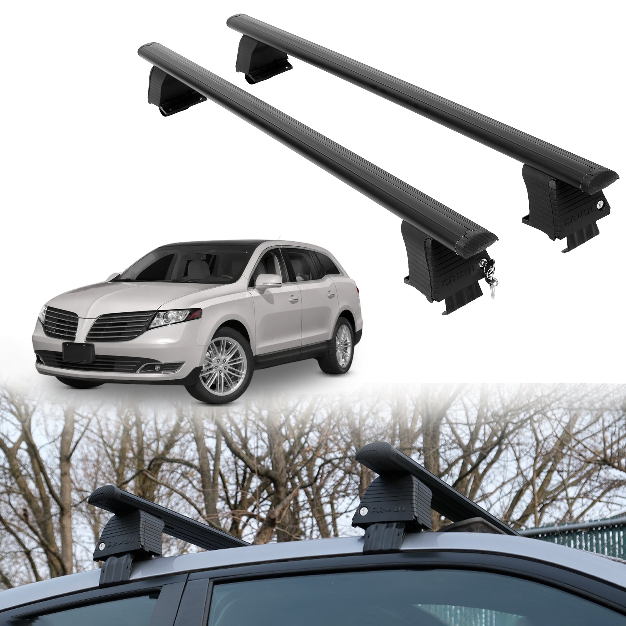 Roof Rack Crossbars for Lincoln MKT 2010-2019 Fits Naked Roof - Black