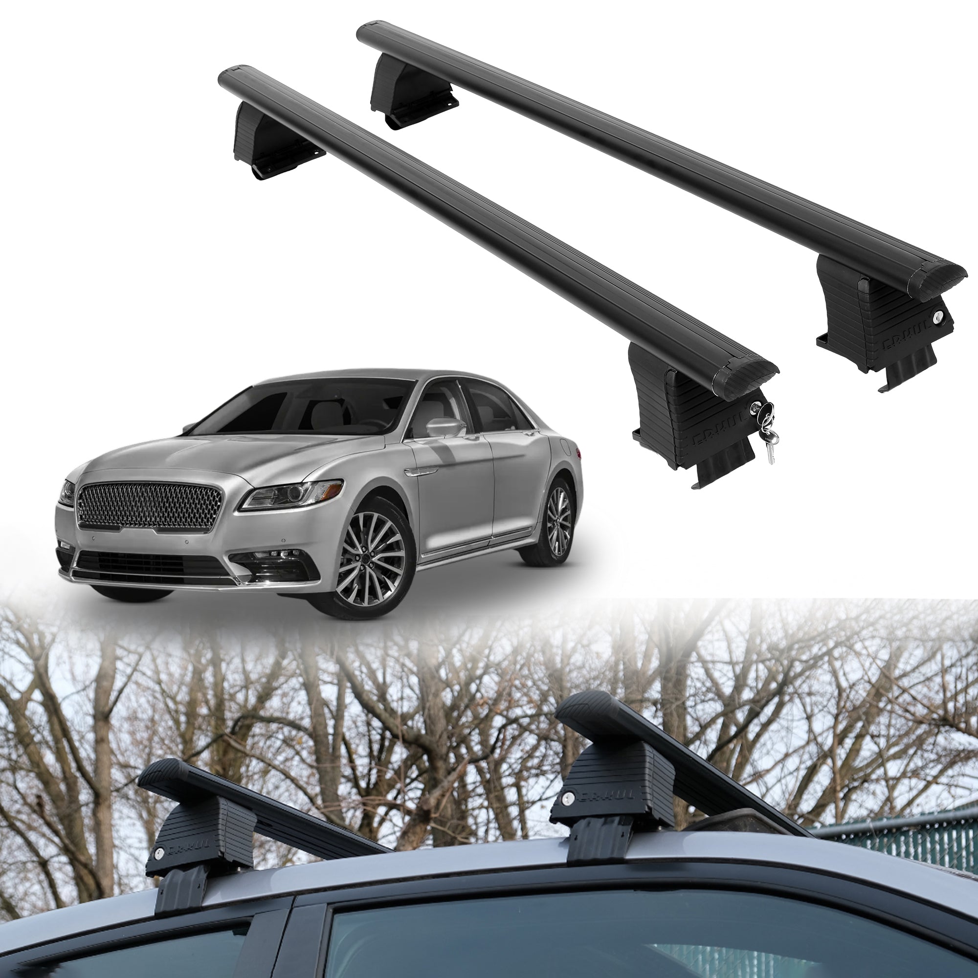 Roof Rack Crossbars for Lincoln Continental 2017-2020 - Black
