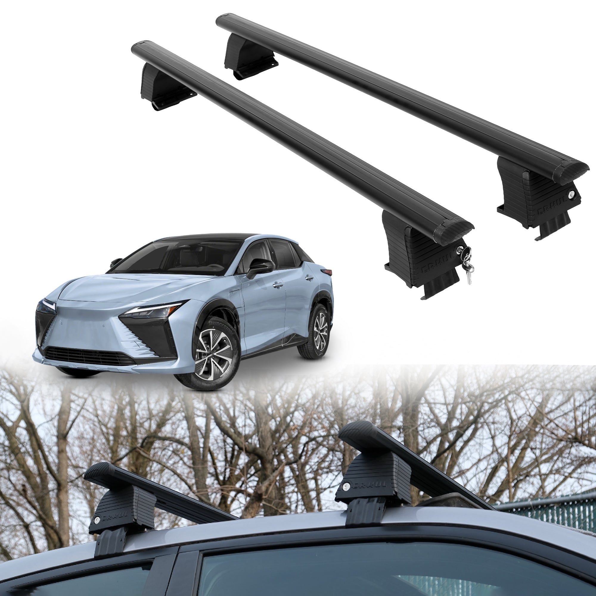 Roof Rack Crossbars for Lexus RZ 300e 2024-2026 Fits Naked Roof - Black
