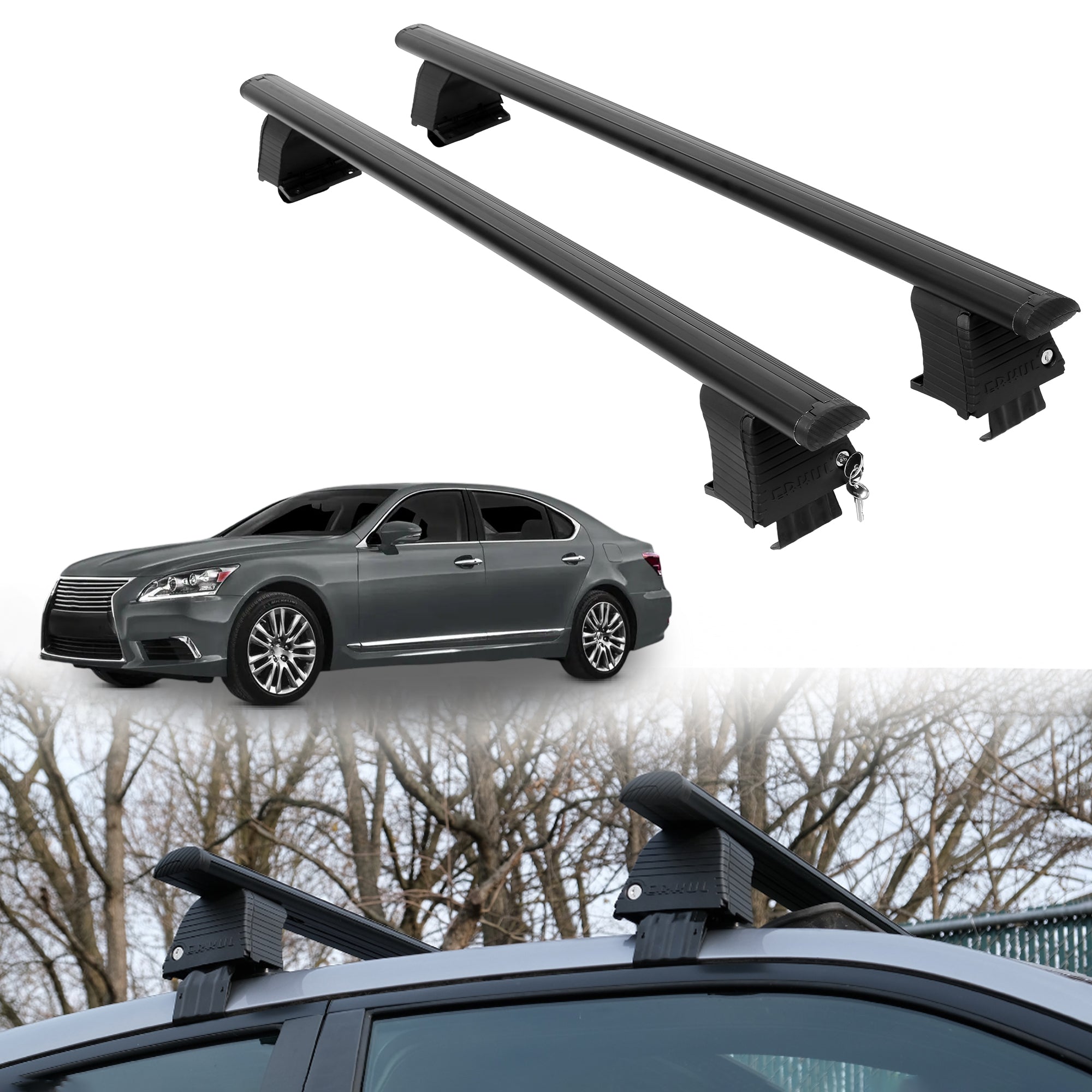 Roof Rack Crossbars for Lexus LS 600h L 2008-2016 Fits Naked Roof - Black