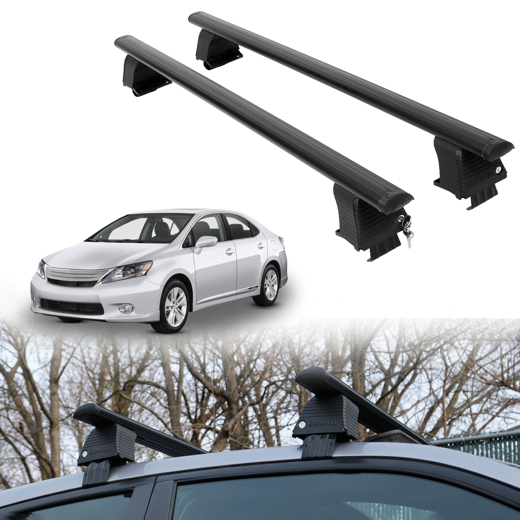Roof Rack Crossbars for Lexus HS 250h 2010-2012 Fits Naked Roof - Black