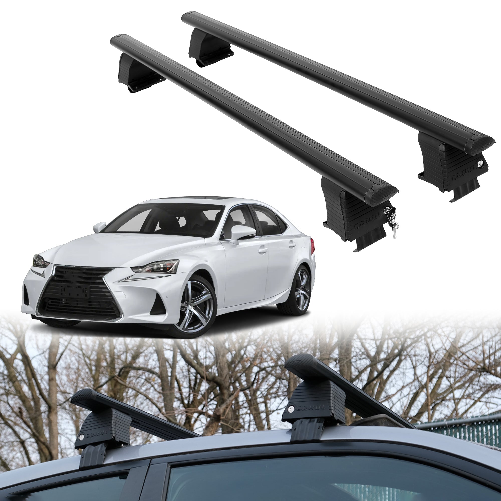 Roof Rack Crossbars for Lexus IS 2014-2020 Fits Naked Roof - Black