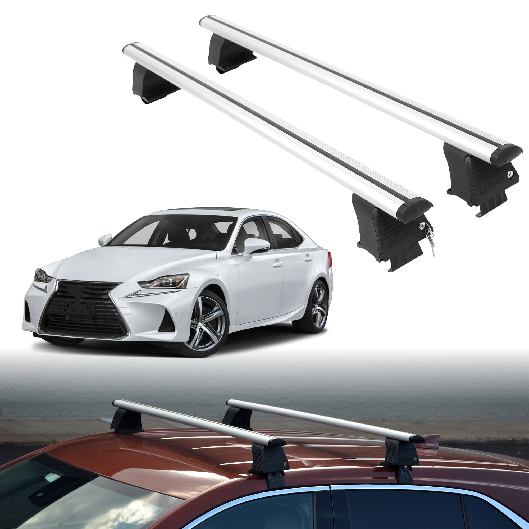 Roof Rack Crossbars for Lexus IS 2014-2020 Fits Naked Roof - Silver