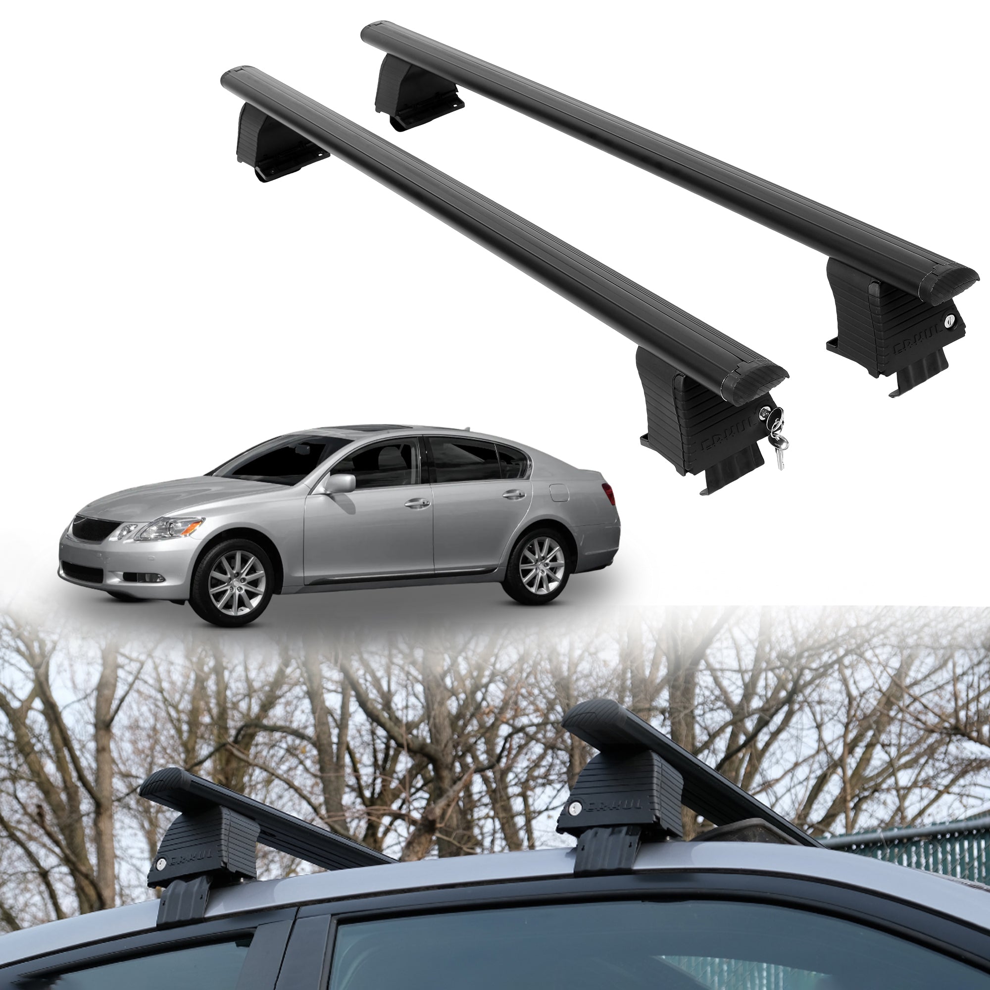 Roof Rack Crossbars for Lexus GS 2006-2011 Fits Naked Roof - Black