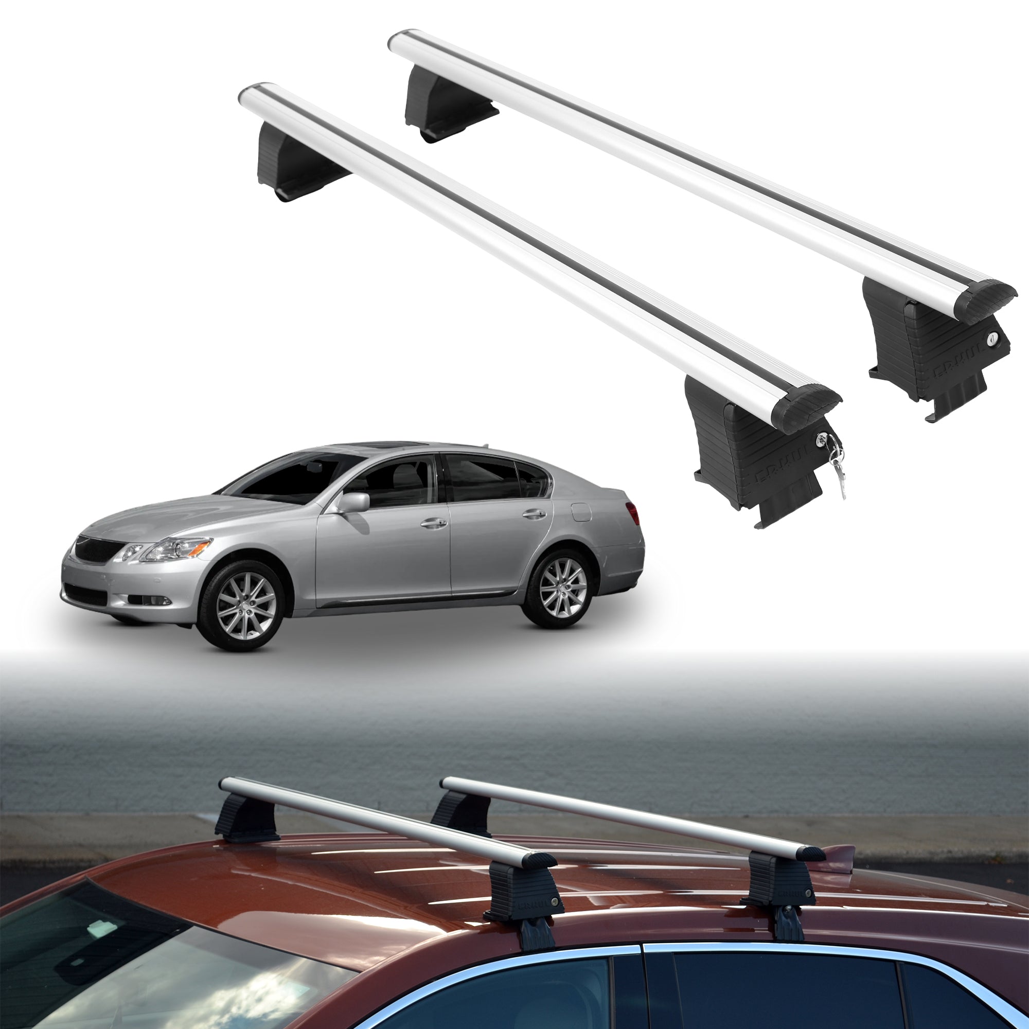 Roof Rack Crossbars for Lexus GS 2006-2011 Fits Naked Roof - Silver