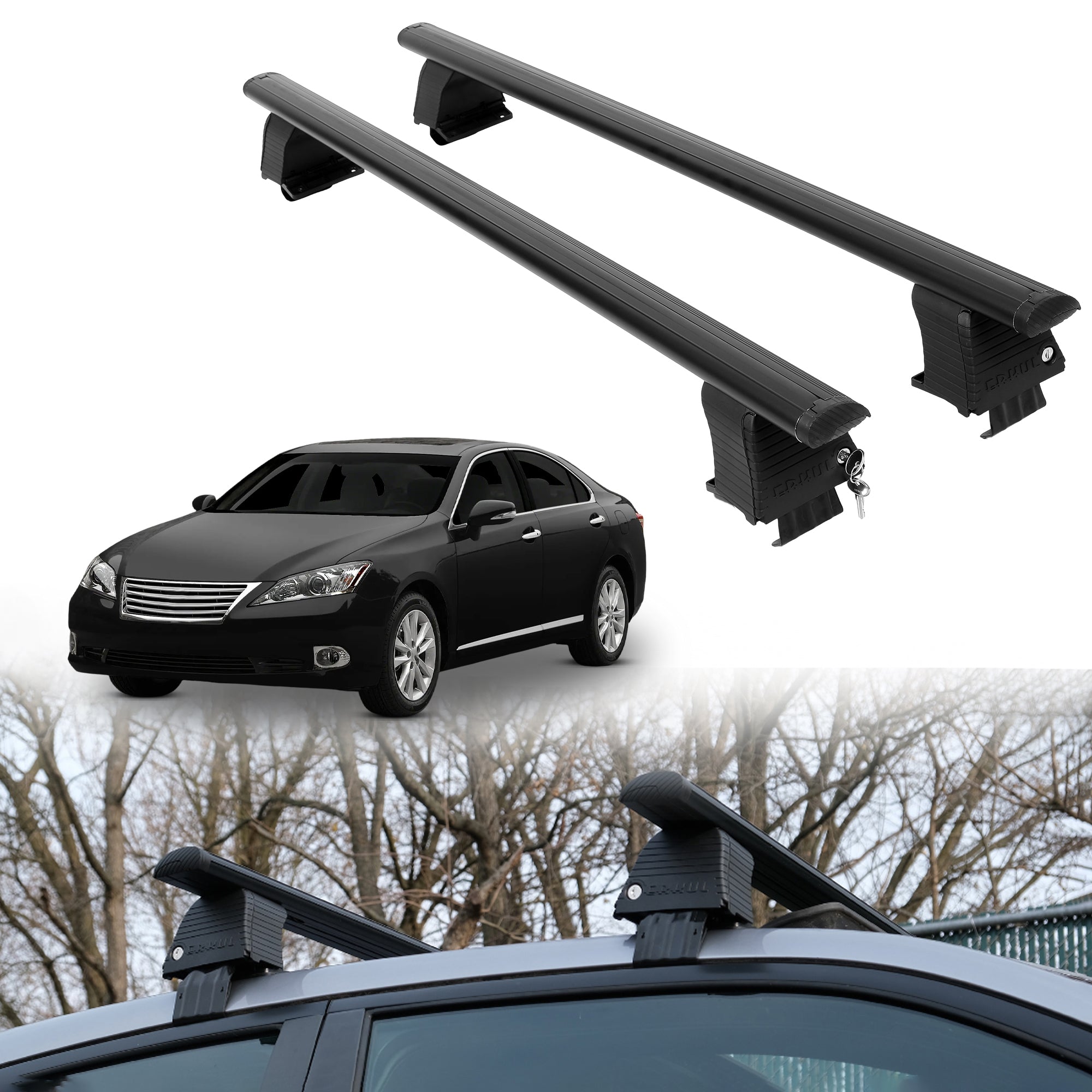 Roof Rack Crossbars for Lexus ES 2007-2012 Fits Naked Roof - Black