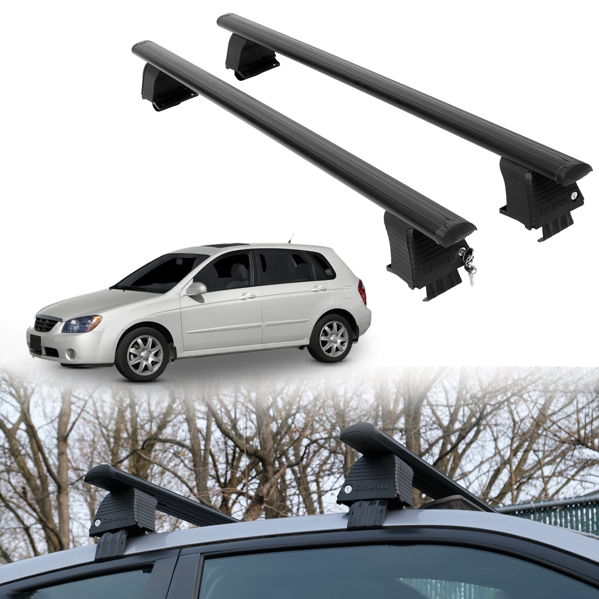 Roof Rack Crossbars for Kia Spectra5 2005-2009 Fits Naked Roof - Black