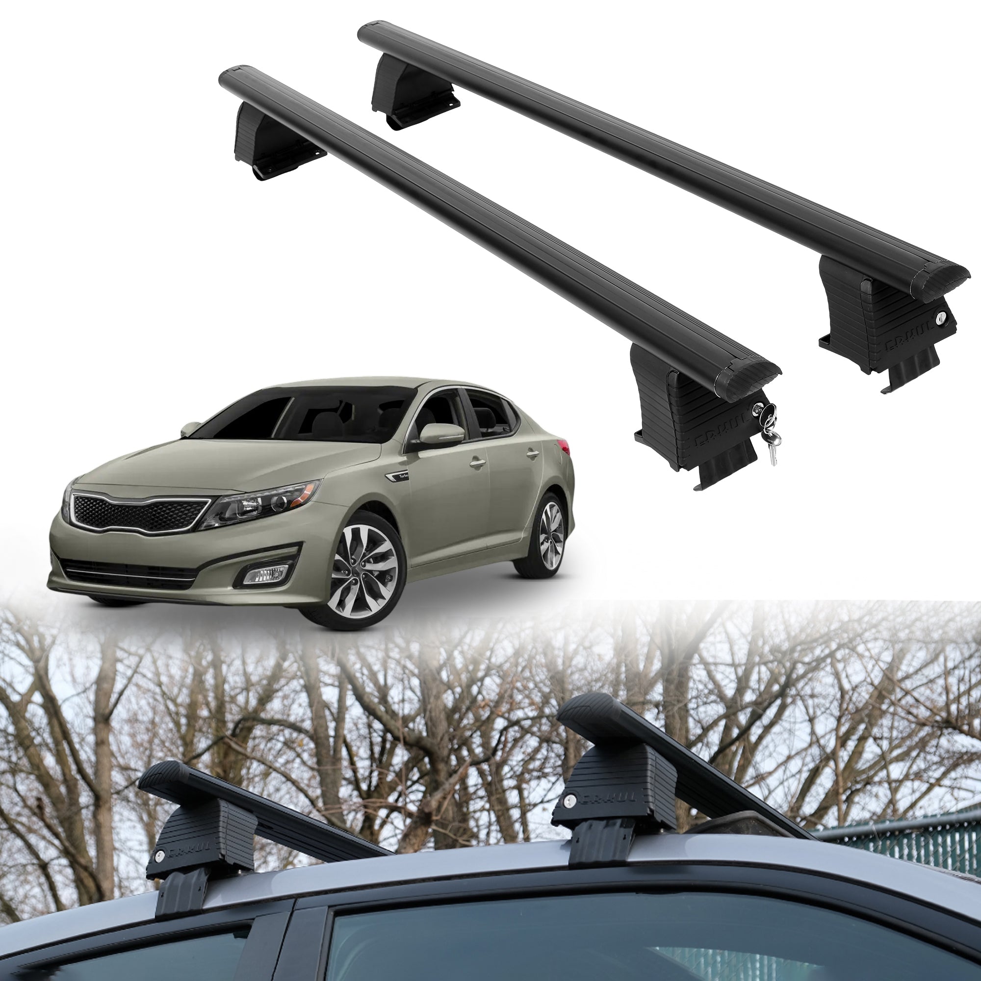Roof Rack Crossbars for Kia Optima 2011-2015 Fits Naked Roof - Black