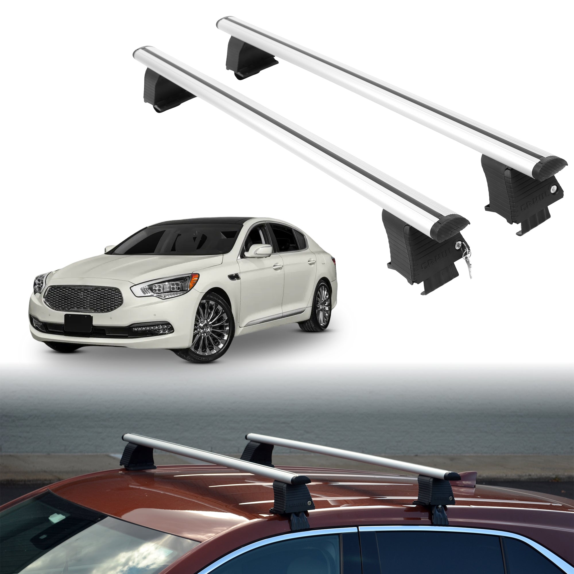 Roof Rack Crossbars for Kia K900 2015-2018 Fits Naked Roof - Silver
