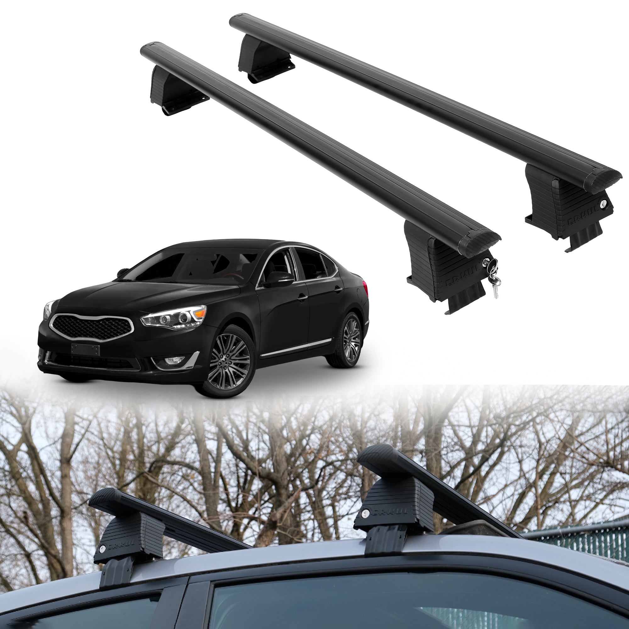Roof Rack Crossbars for Kia Cadenza 2014-2016 Fits Naked Roof - Black