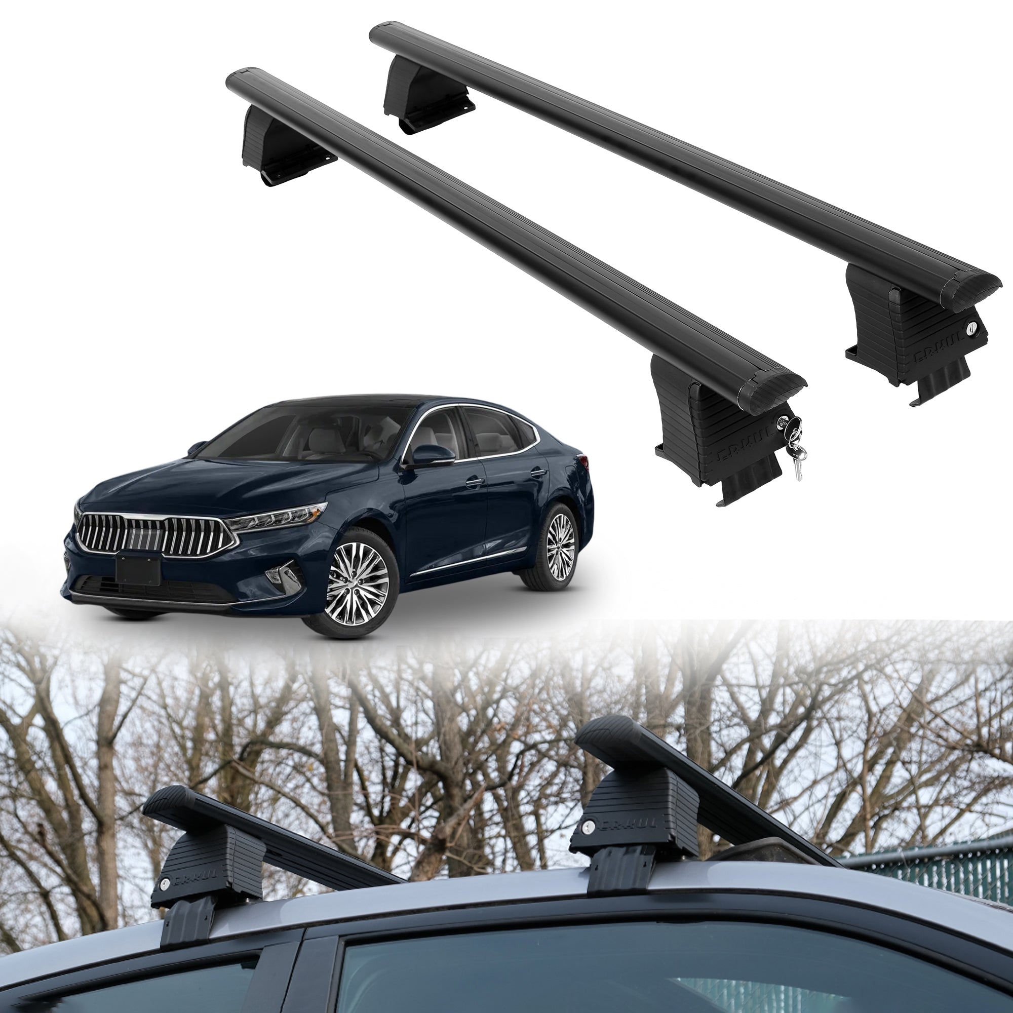 Roof Rack Crossbars for Kia Cadenza 2017-2020 Fits Naked Roof - Black