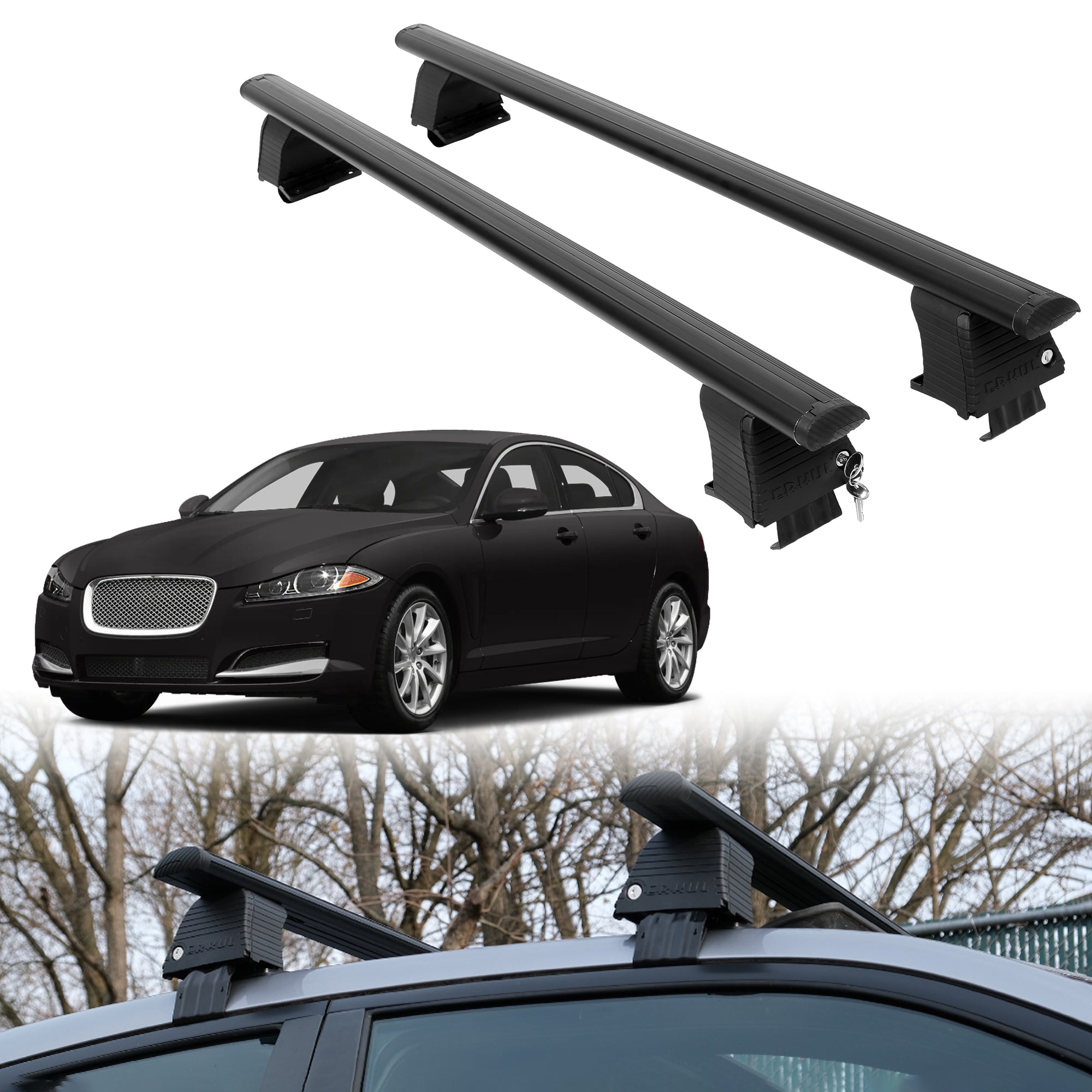 Roof Rack Crossbars for Jaguar XF 2009-2015 Fits Naked Roof - Black